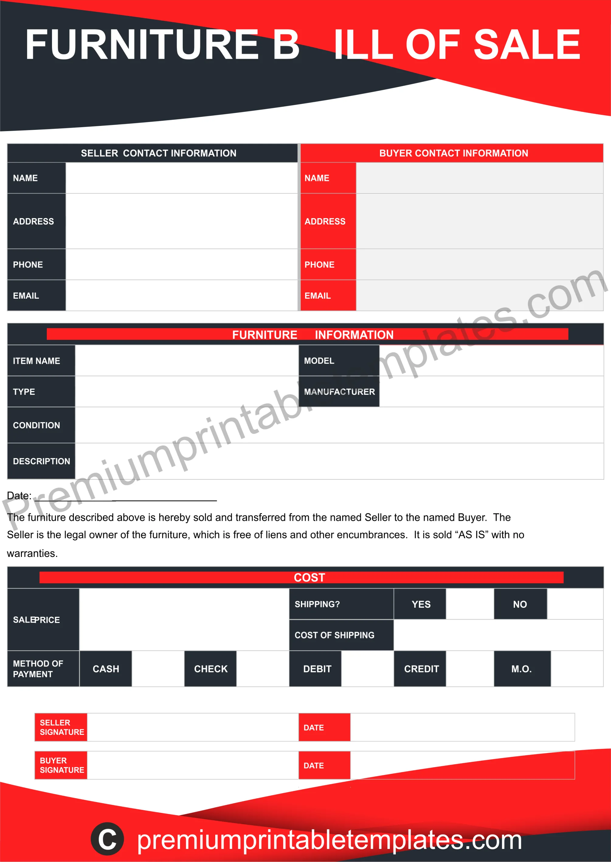 Furniture bill of sale