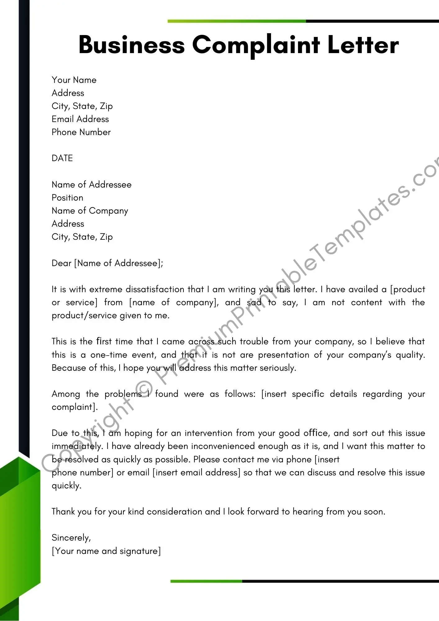 Business Complaint Letter