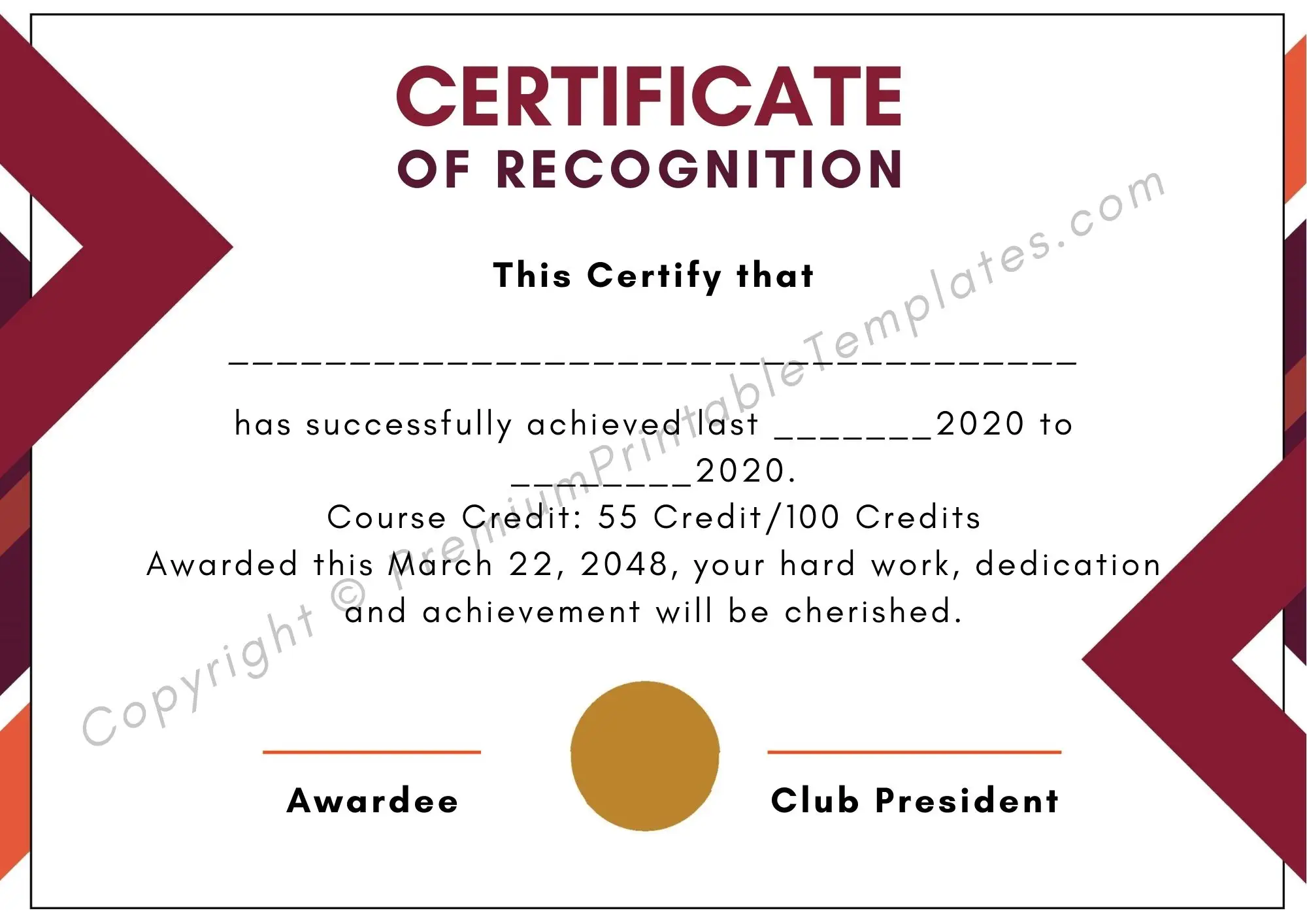 Certificate of Recognition Template