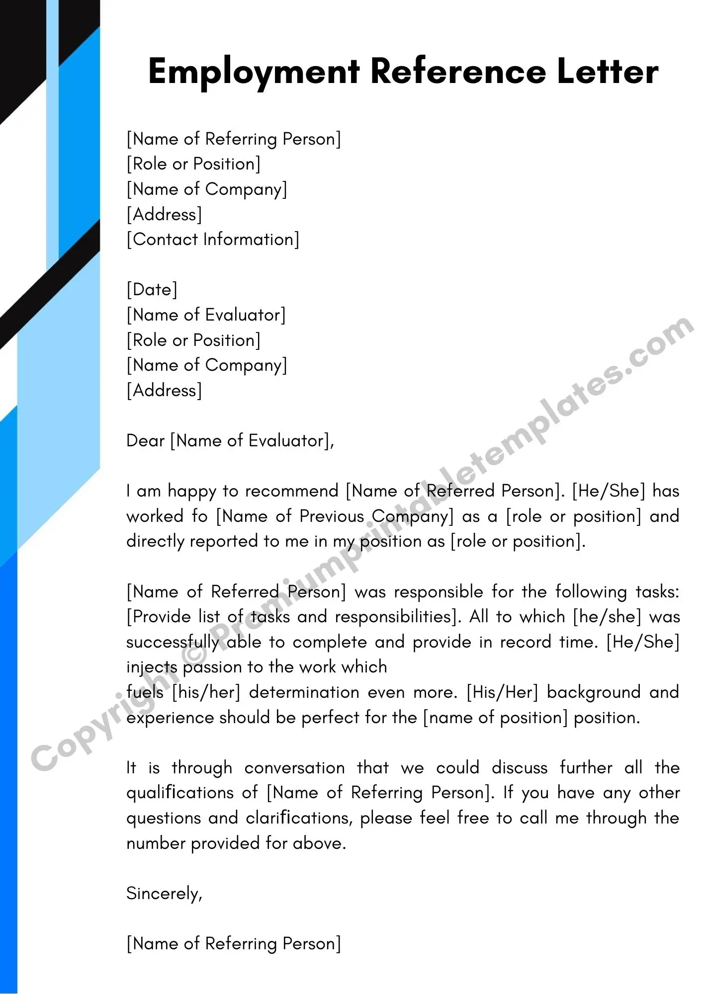 Employment Reference Letter Template