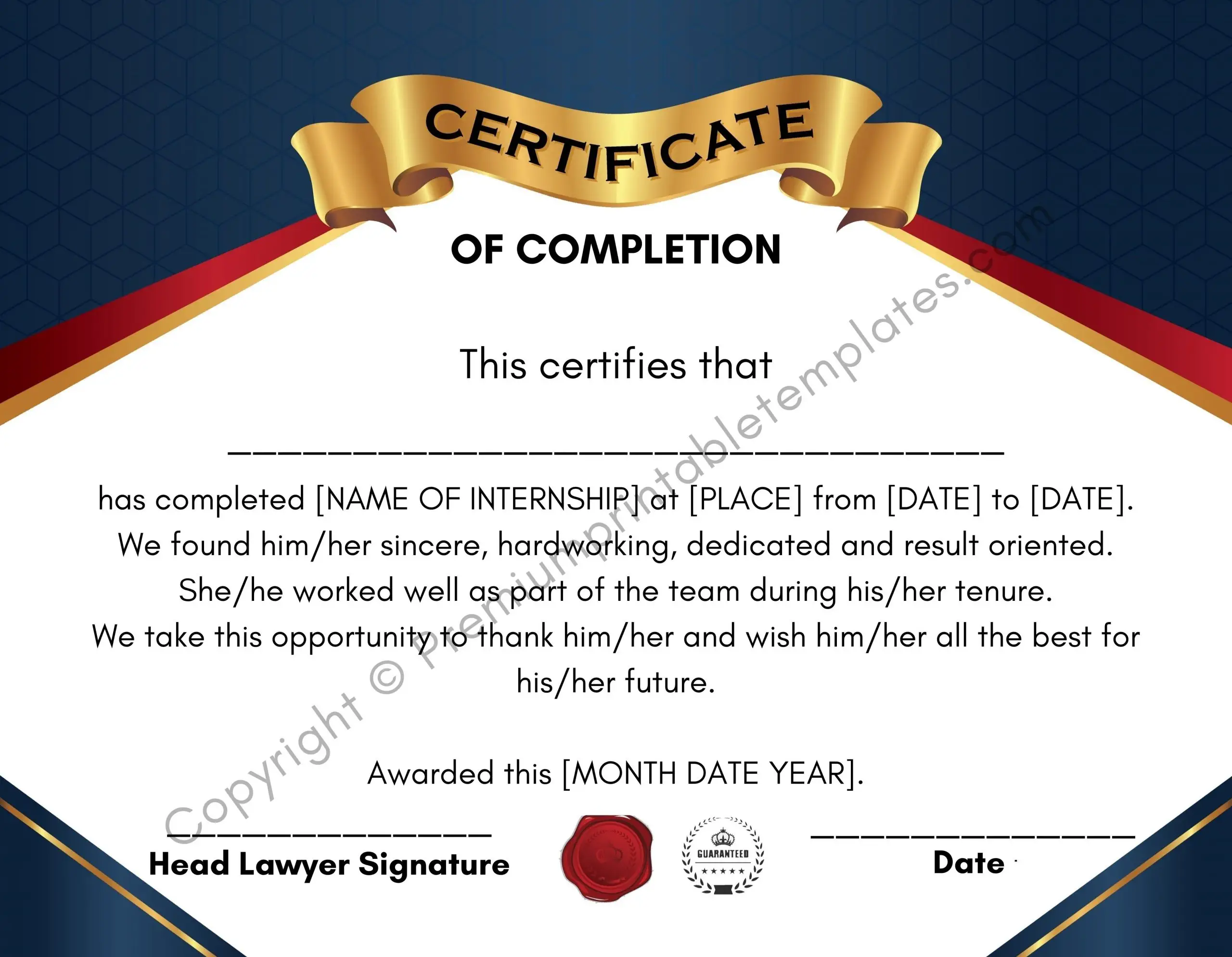 Law Internship Certificate Template