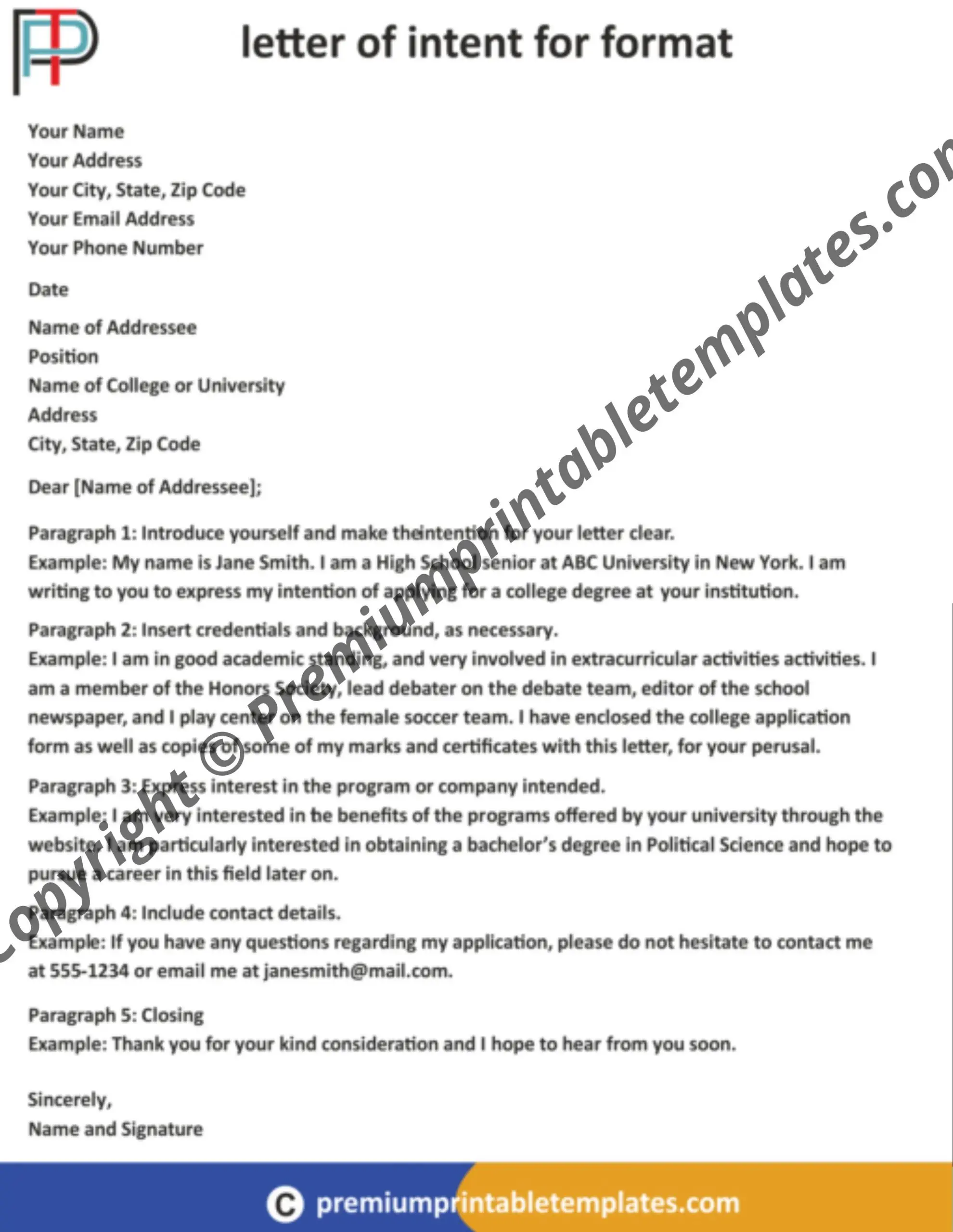 Letter of intent Format