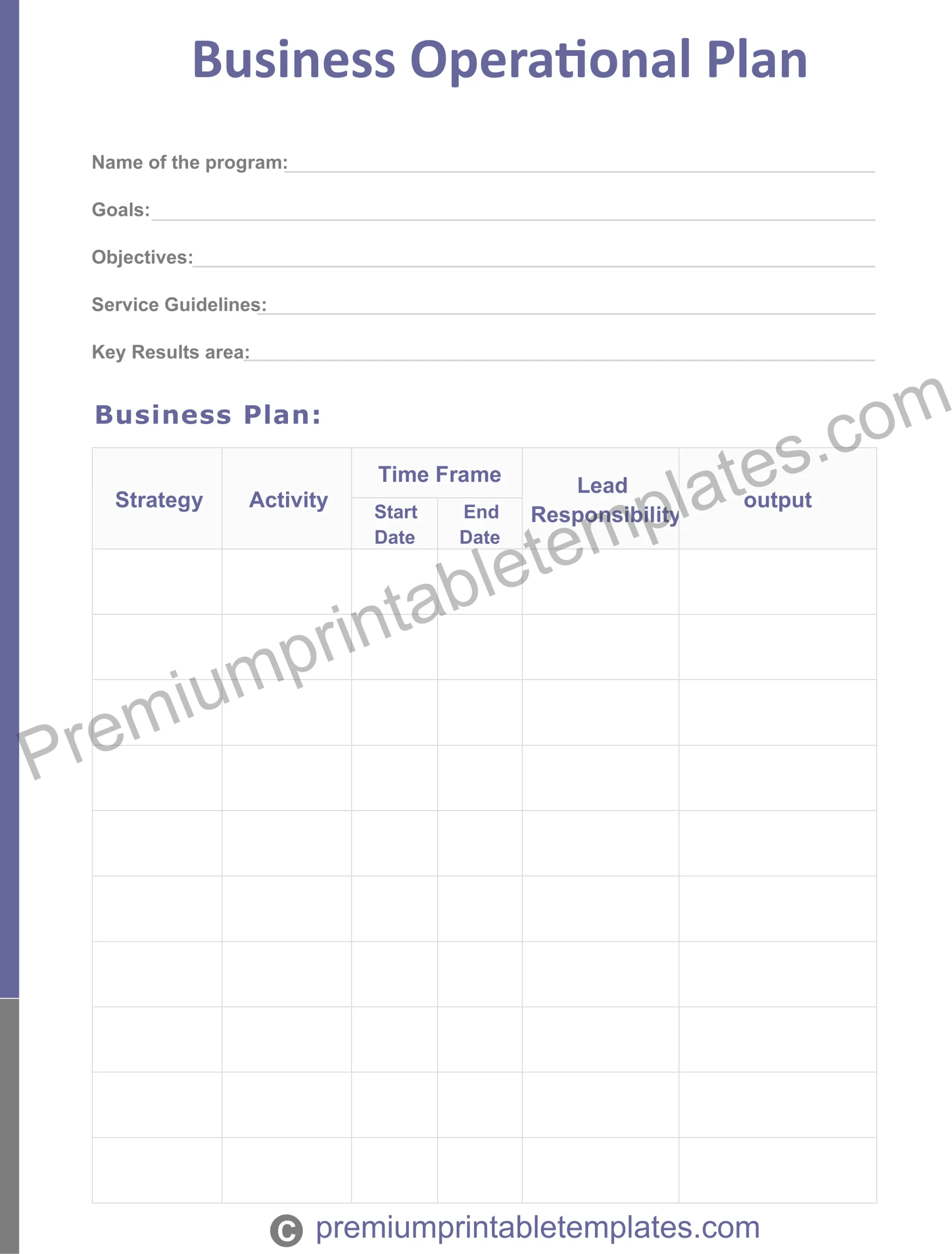 Business Operational Plan Templates