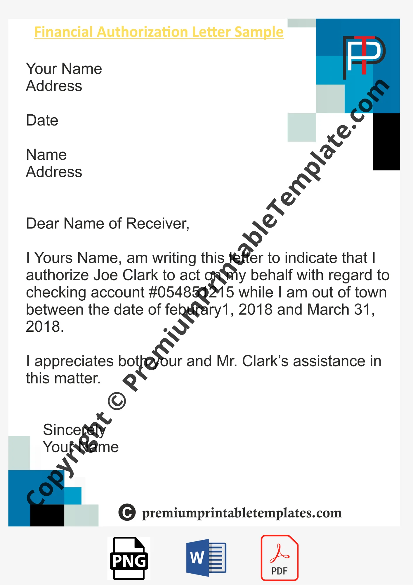 Financial Authorization Letter Template Blank Printable PDF, Word
