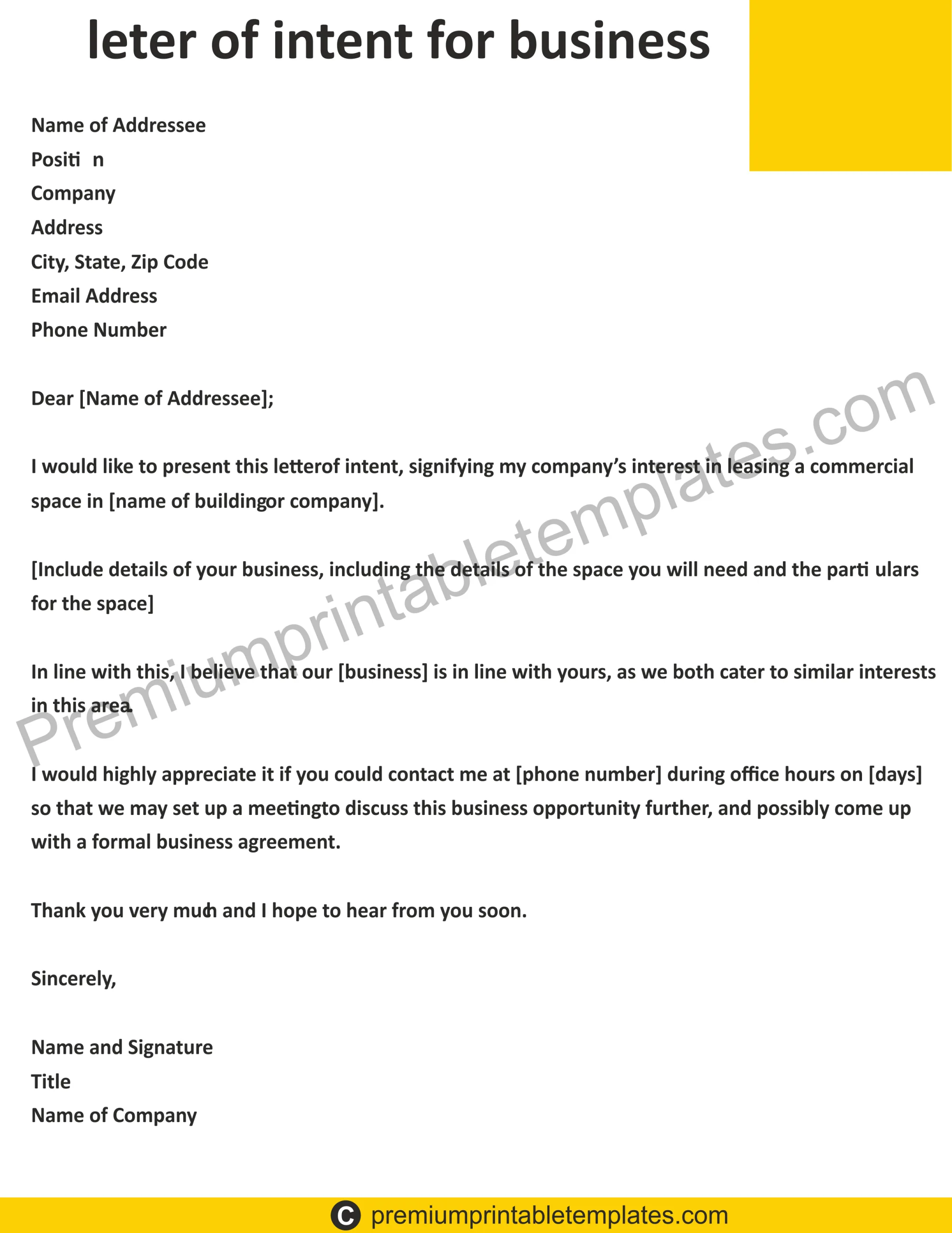 Letter of Intent for Business