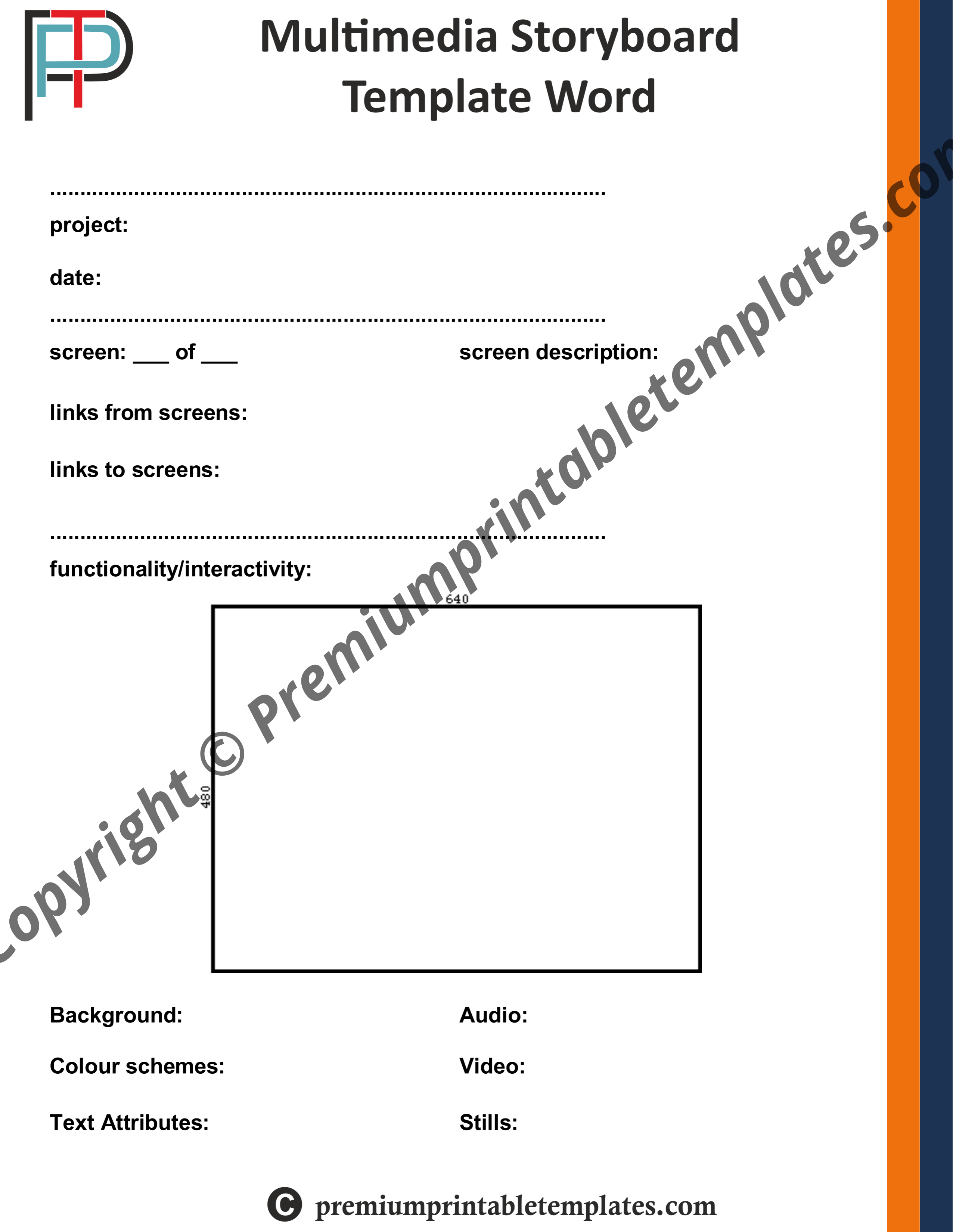 Multimedia Storyboard Template Blank Printable PDF, Word