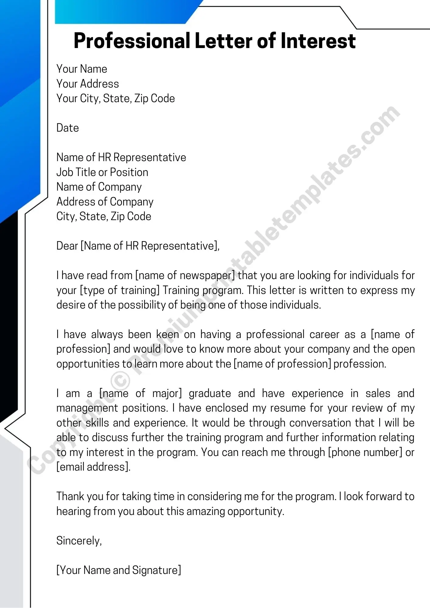 Professional Letter of Interest