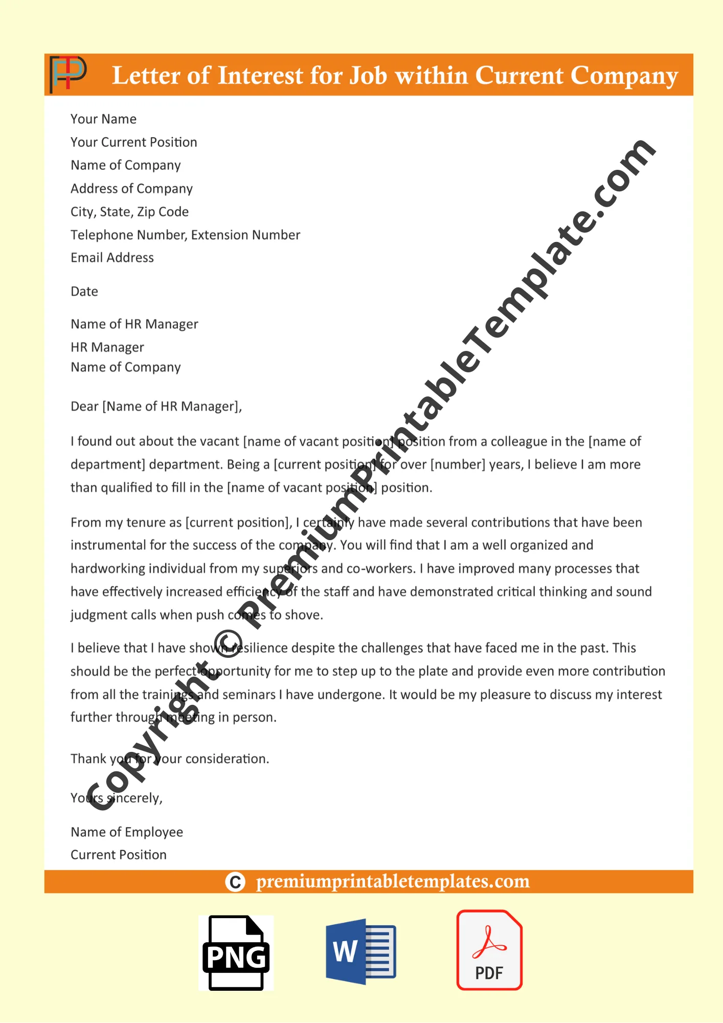 letter for intent for job within company