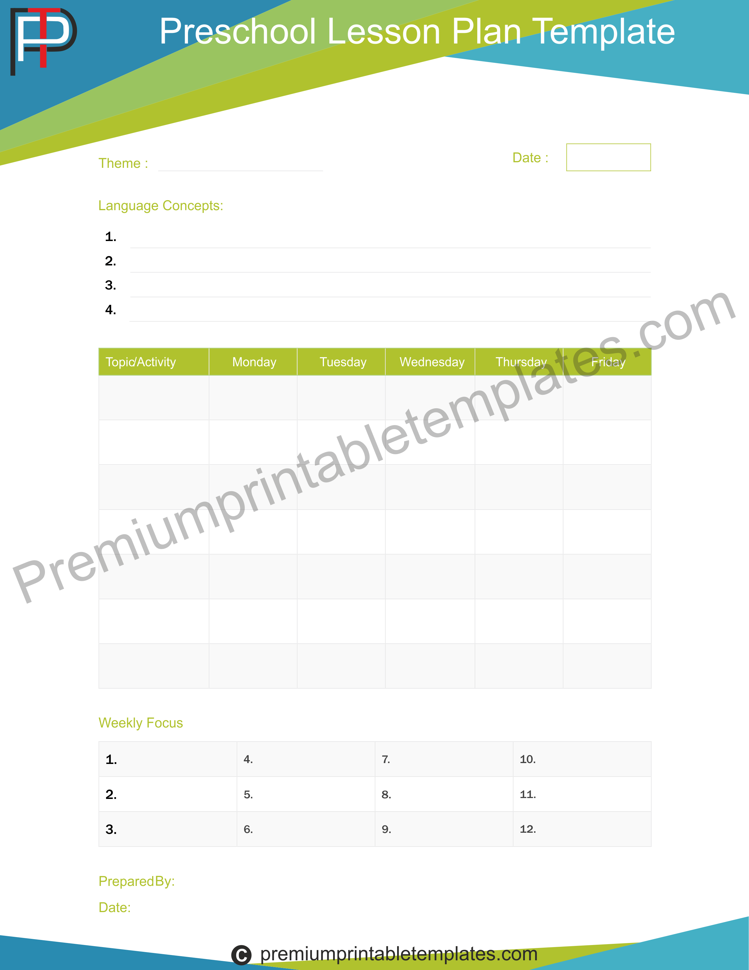 Preschool Lesson Plan Template
