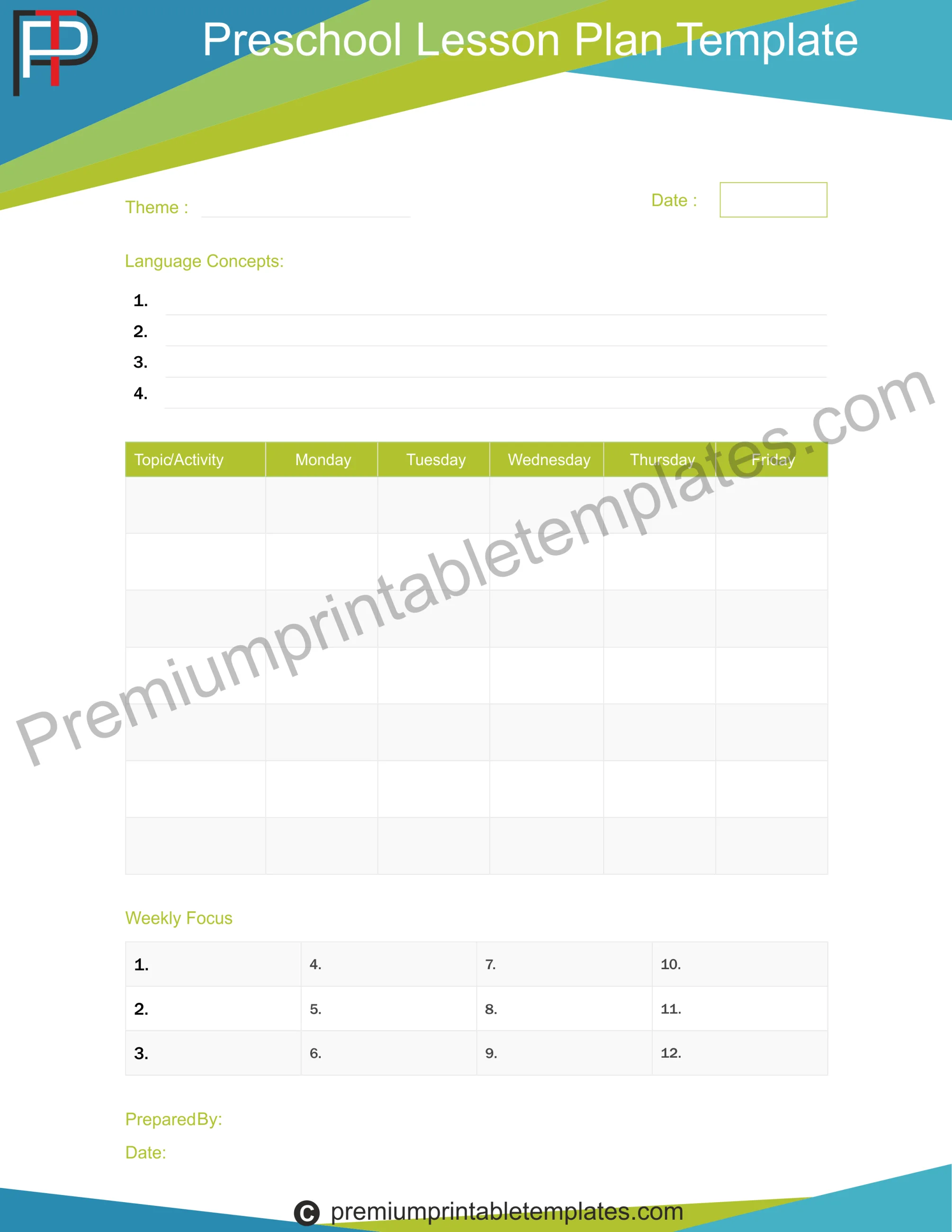 Preschool Lesson Plan Template