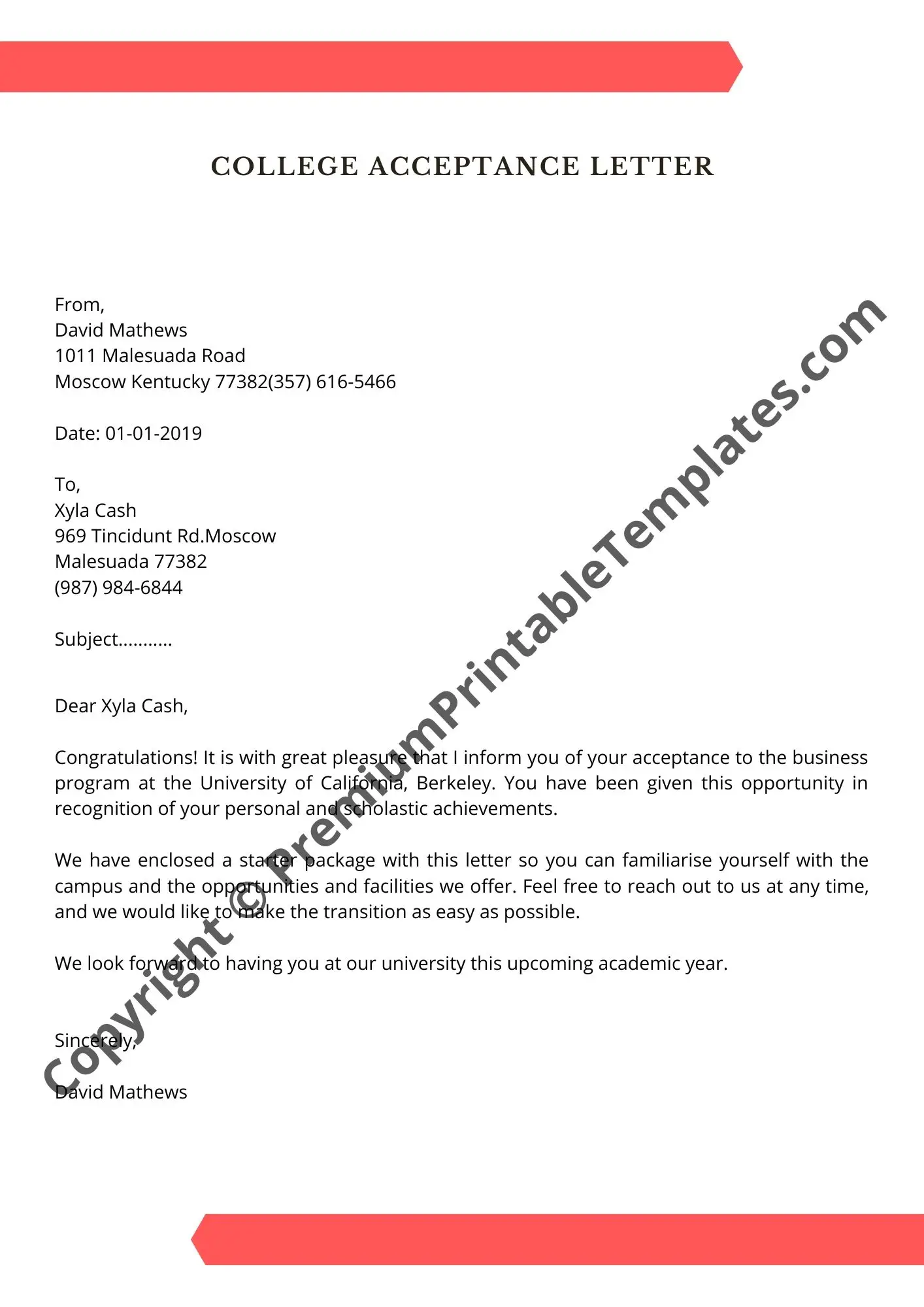College Acceptance Letter