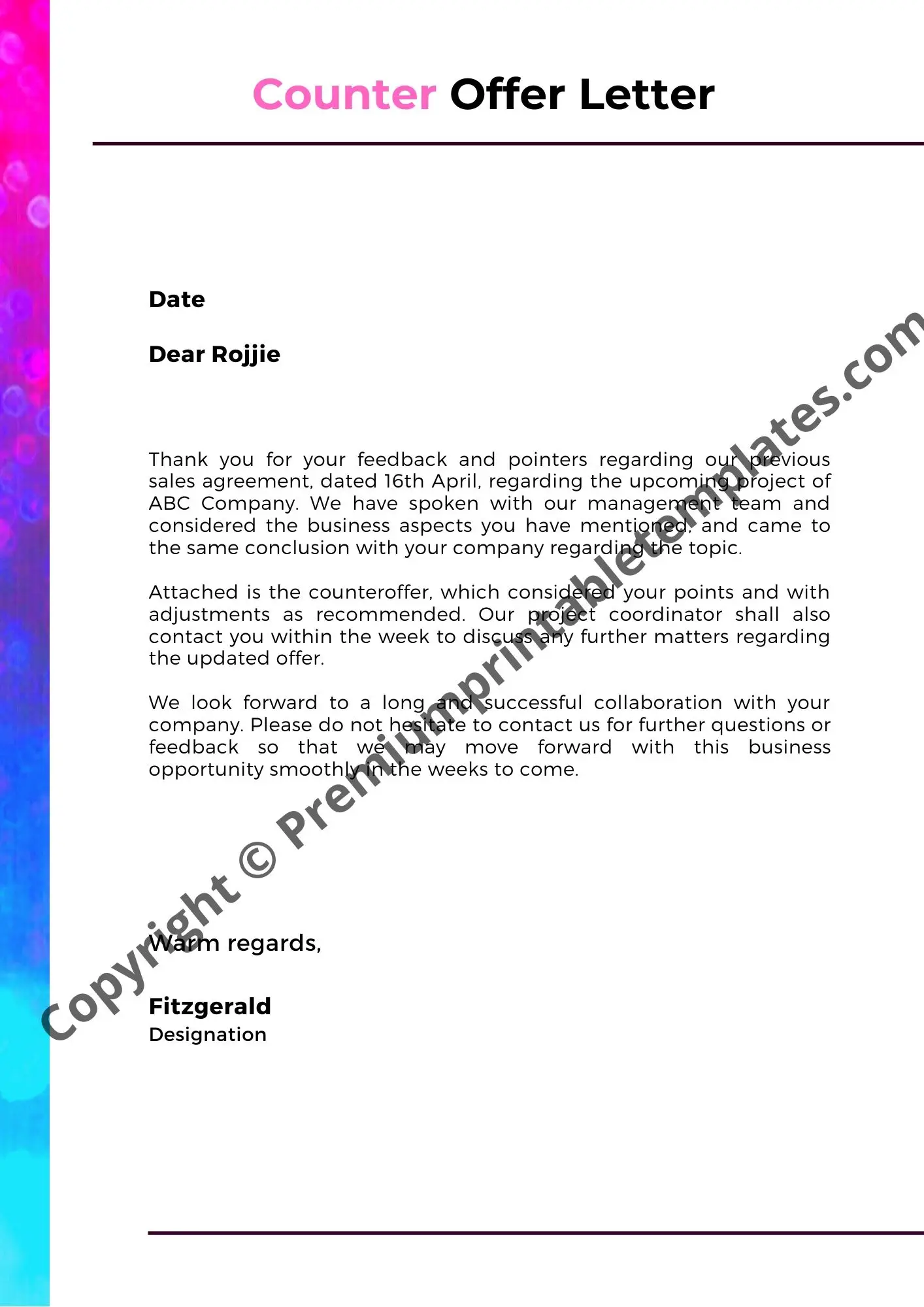 Counteroffer letter