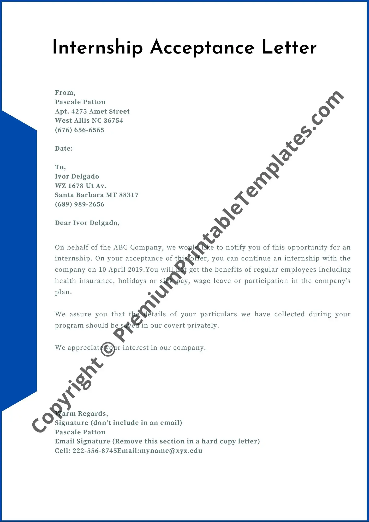 Internship Acceptance Letter