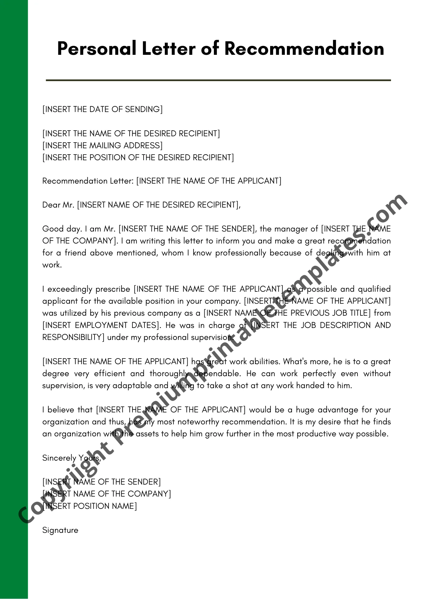 Personal Letter of Recommendation