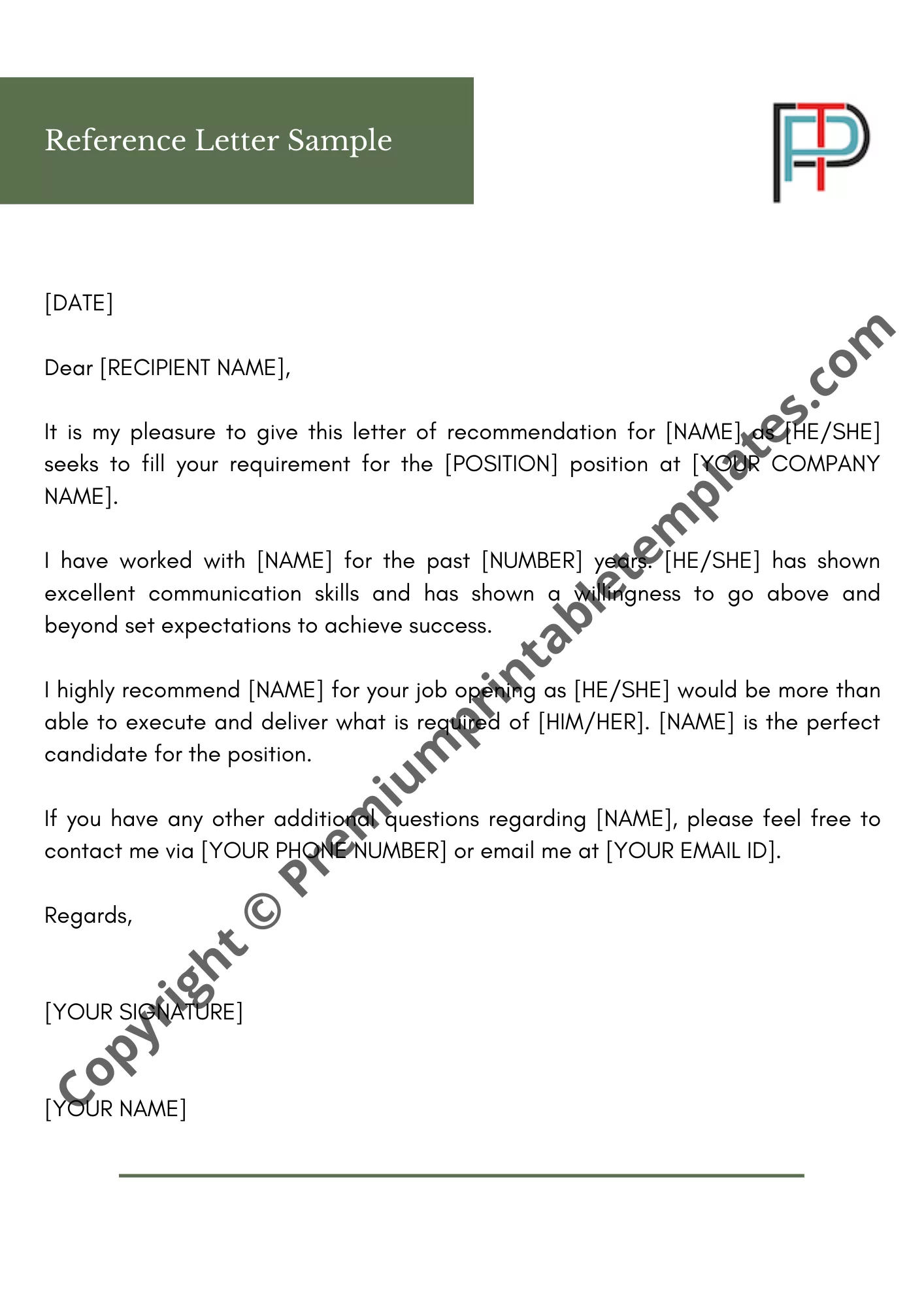 Reference Letter Sample