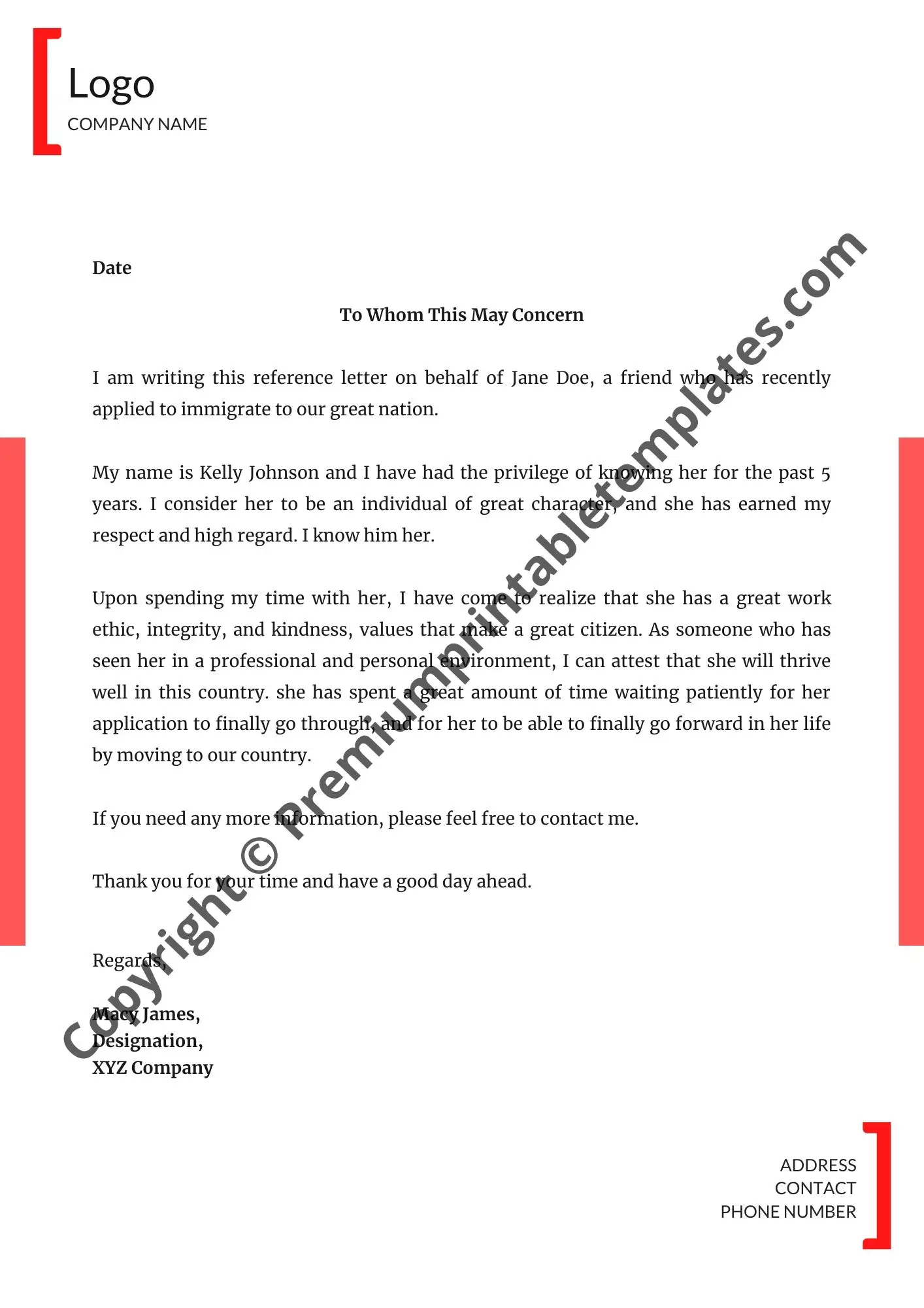 Sample Character Reference Letter