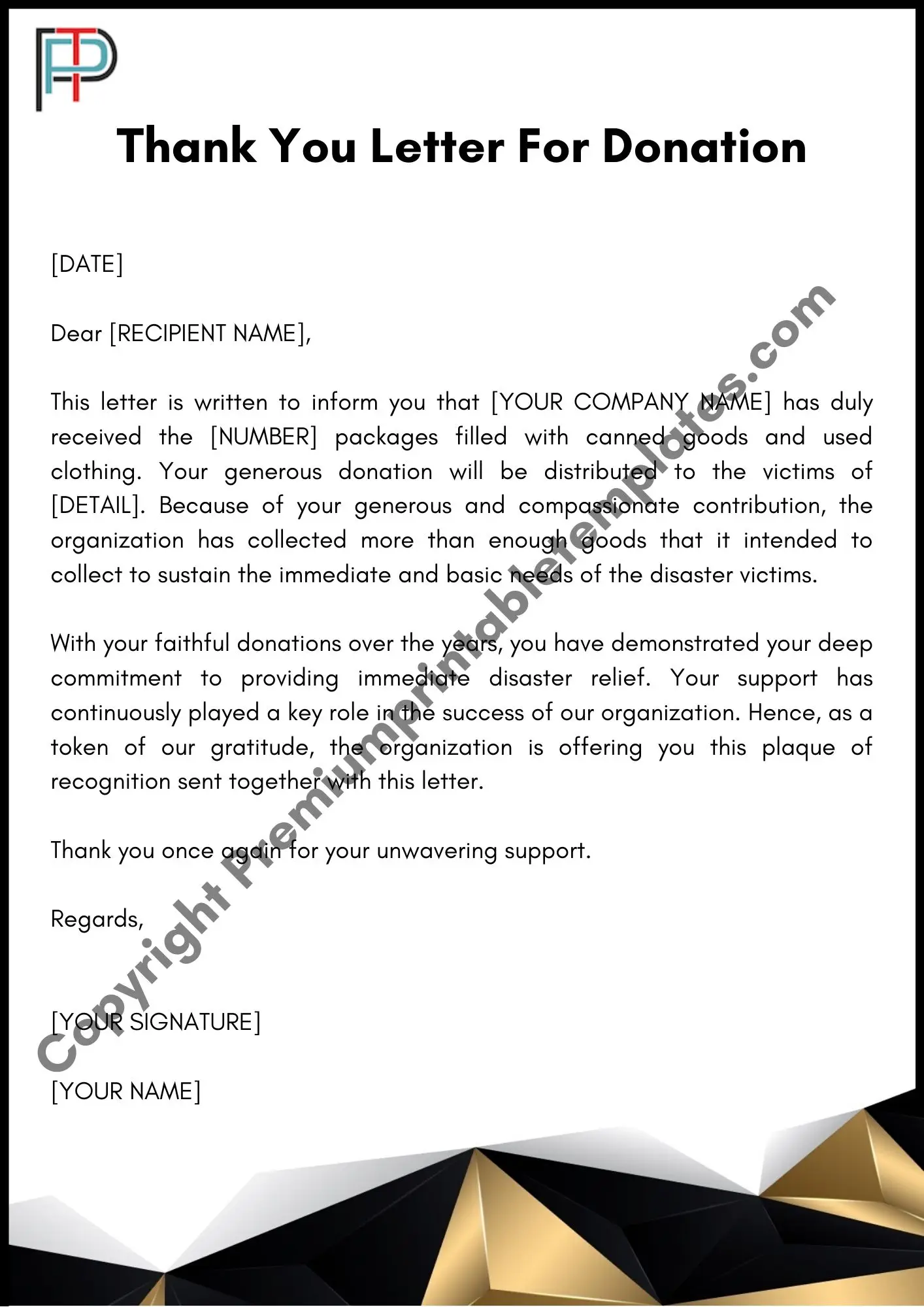 Thank you letter for donation