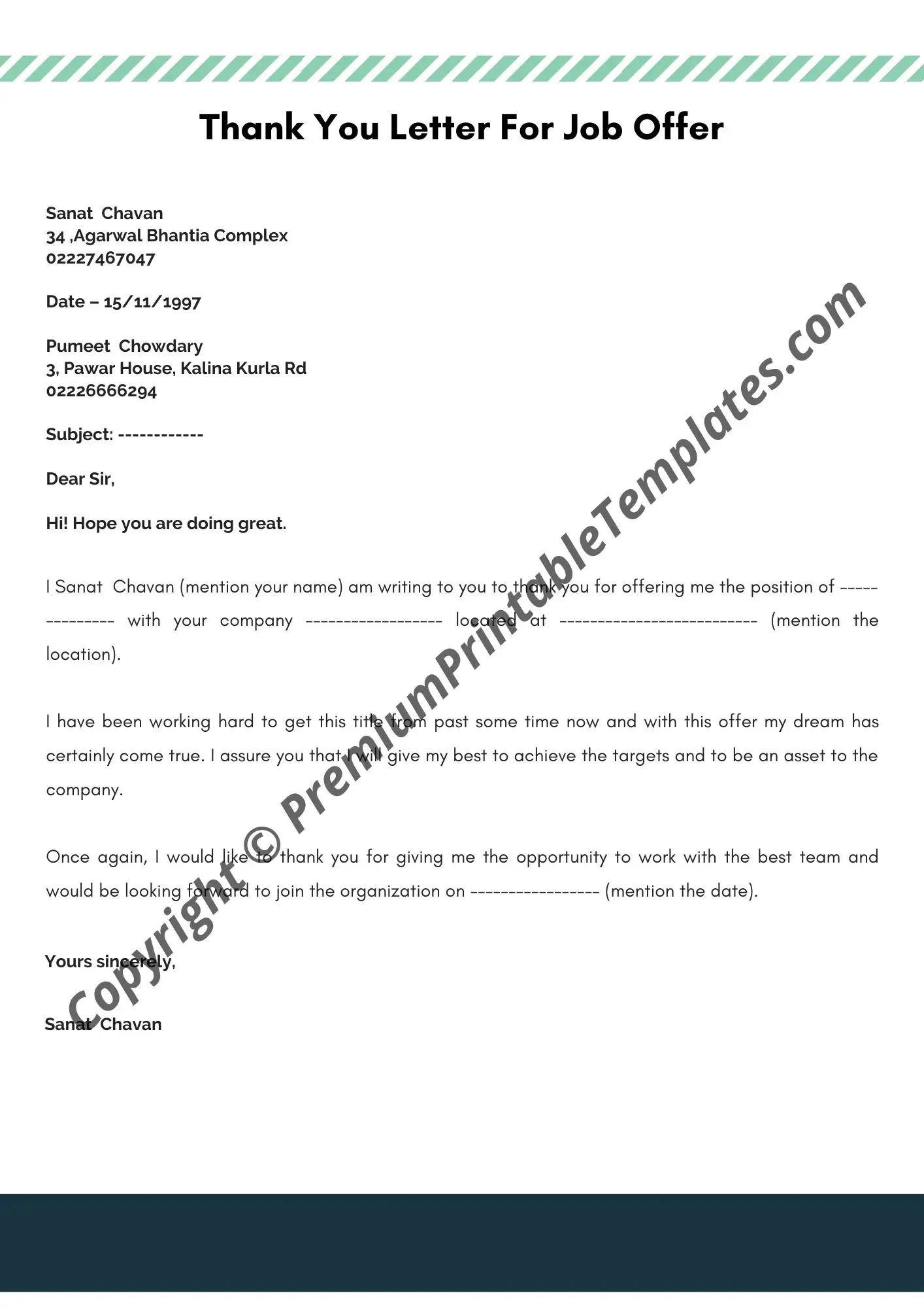 Thank you Letter for Job Offer