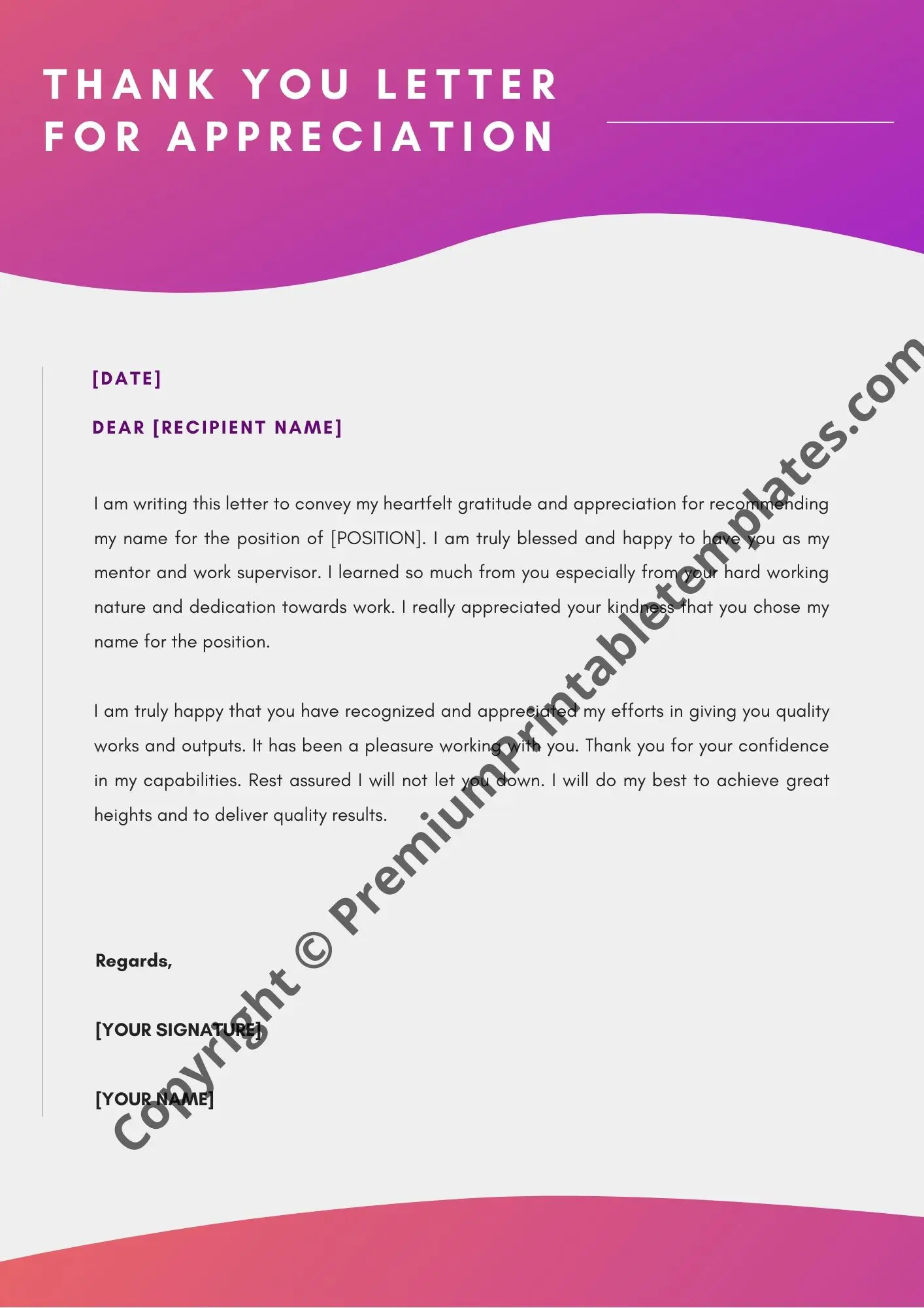 Thank you letter for appreciation