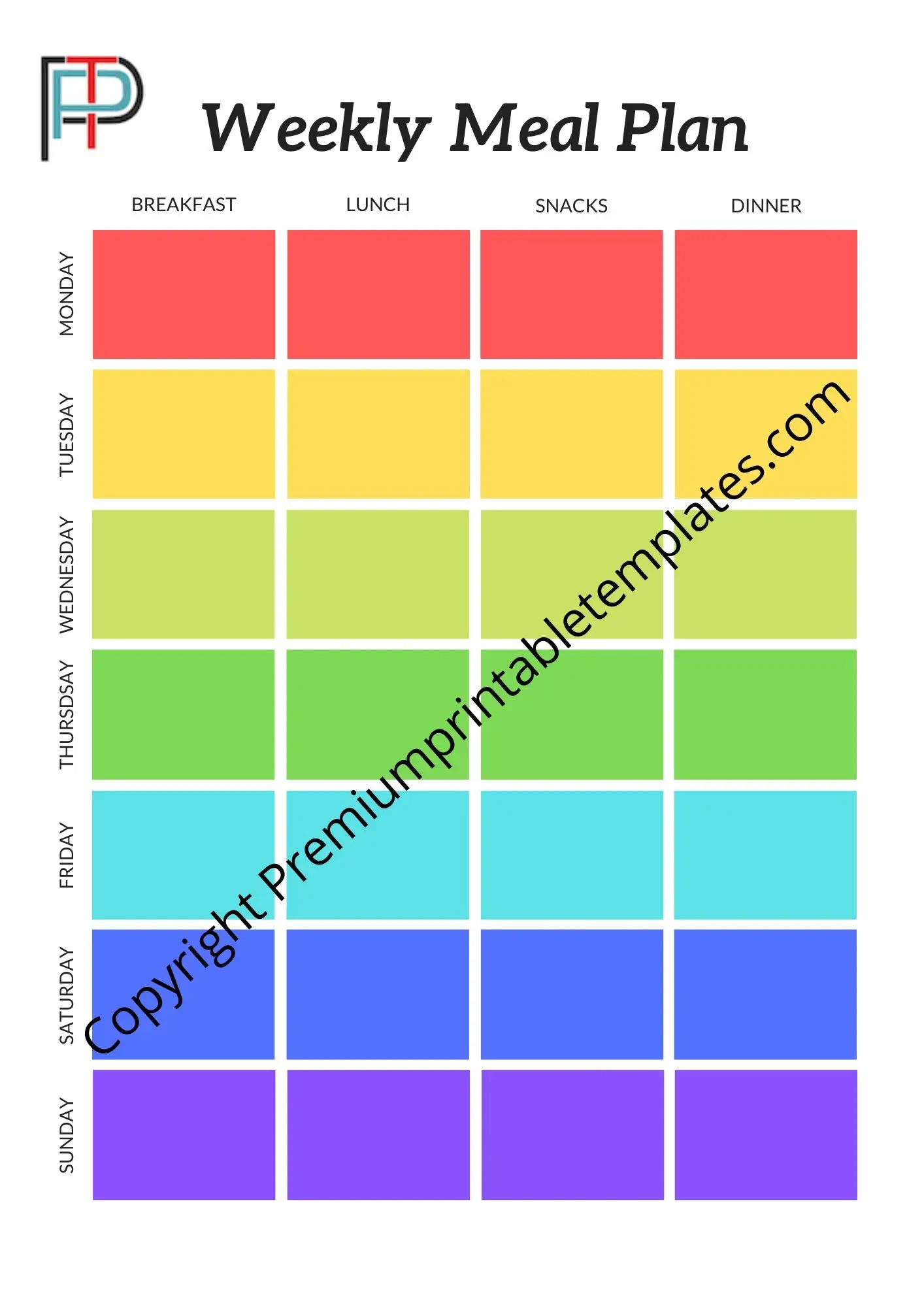Weekly Meal Planner Blank Printable Template PDF, Word