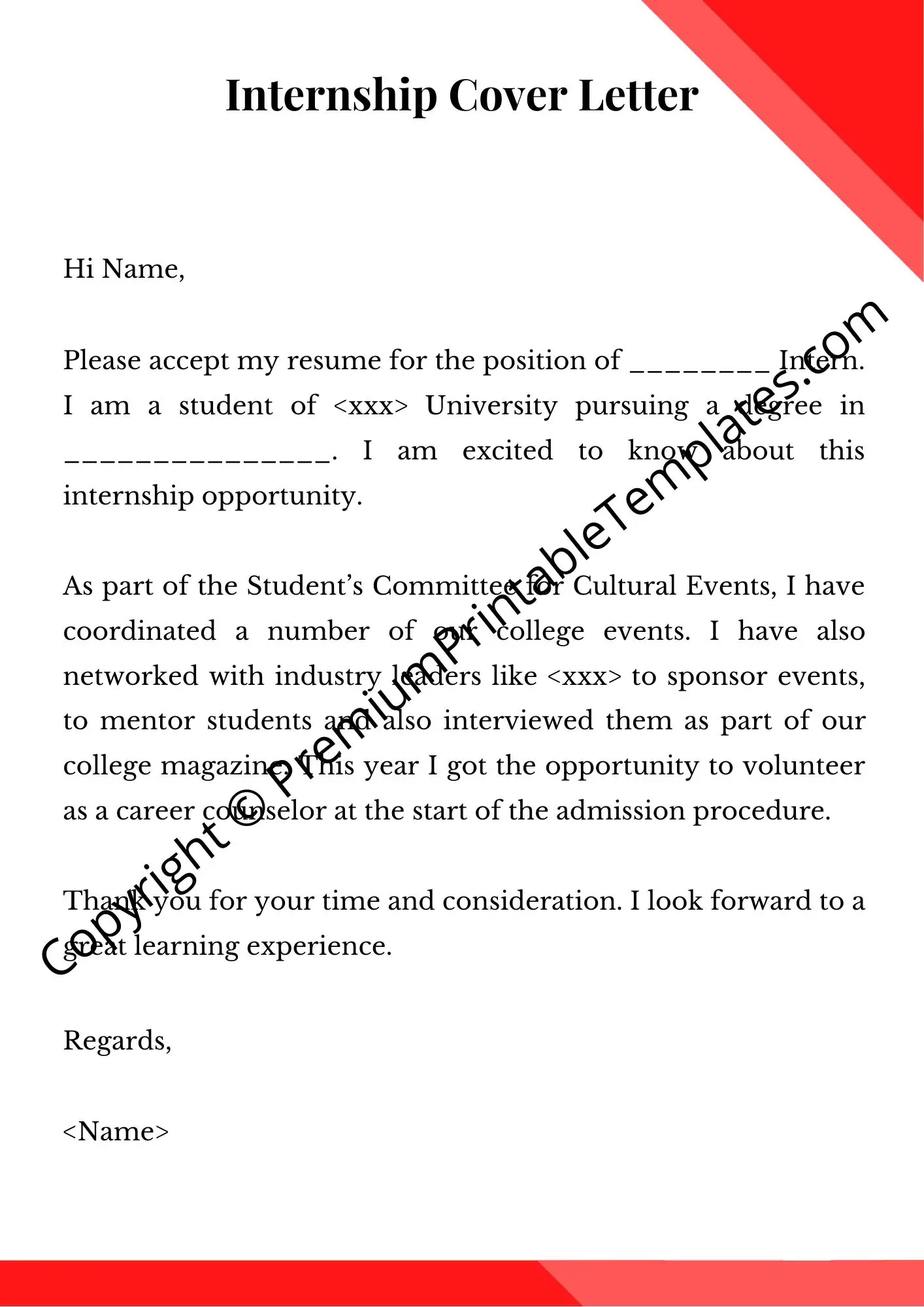 cover letter for internship