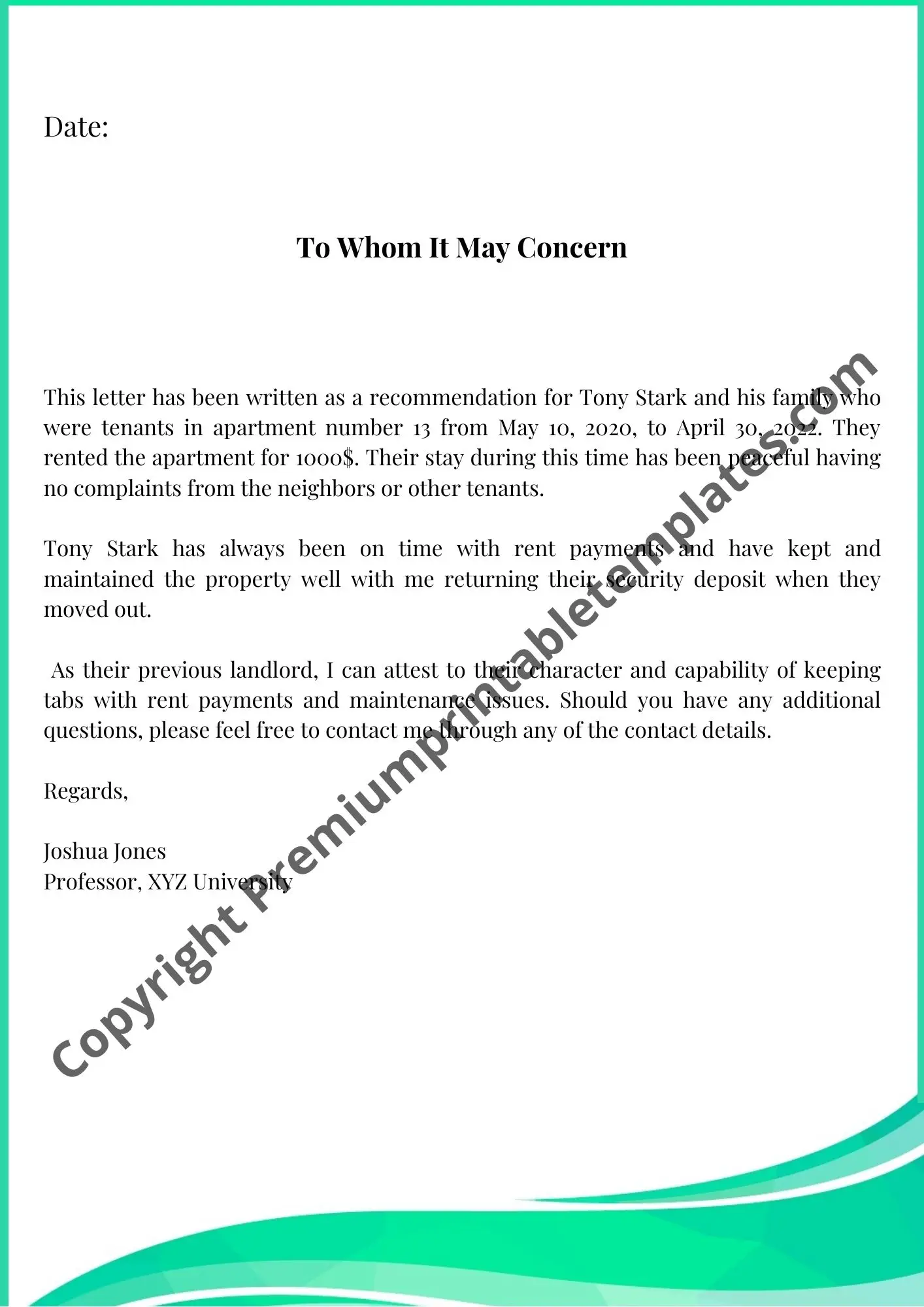 landlord reference letter