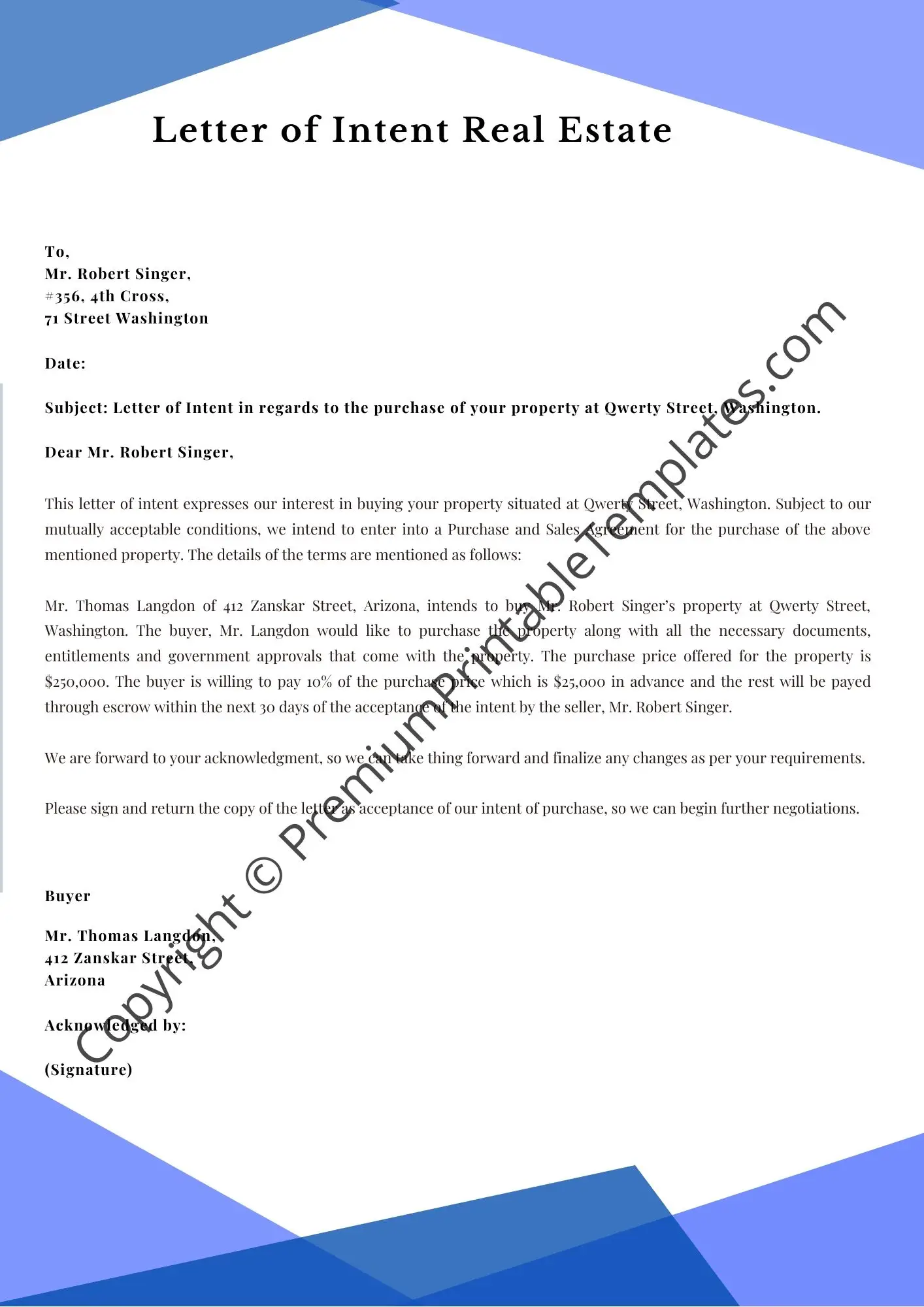 letter of intent real estate