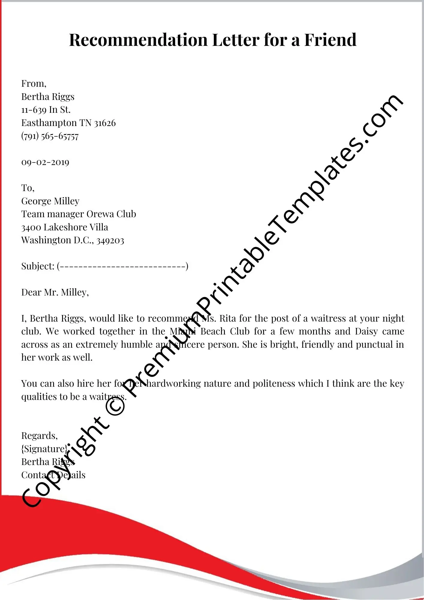 Letter of Recommendation for a Friend