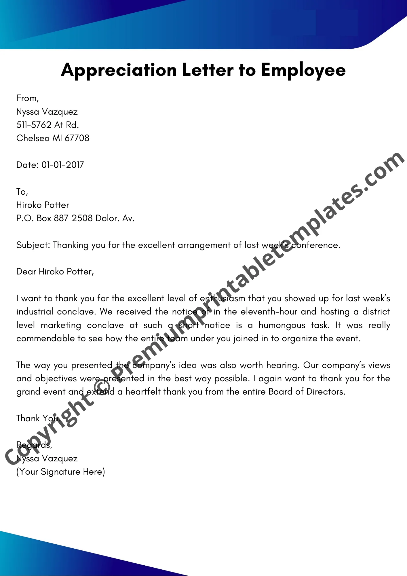 Appreciation Letter to Employee