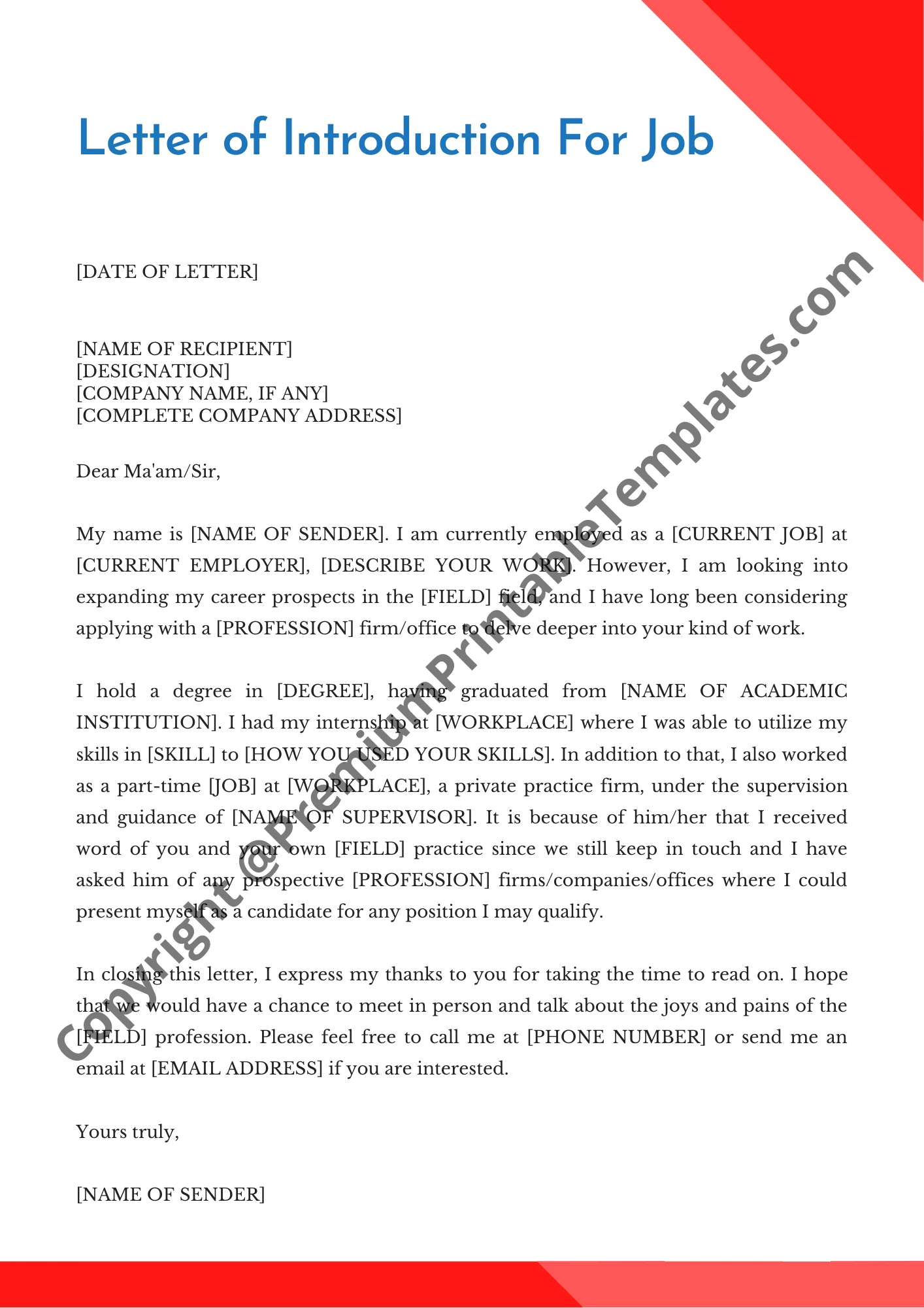 Letter of Introduction For Job