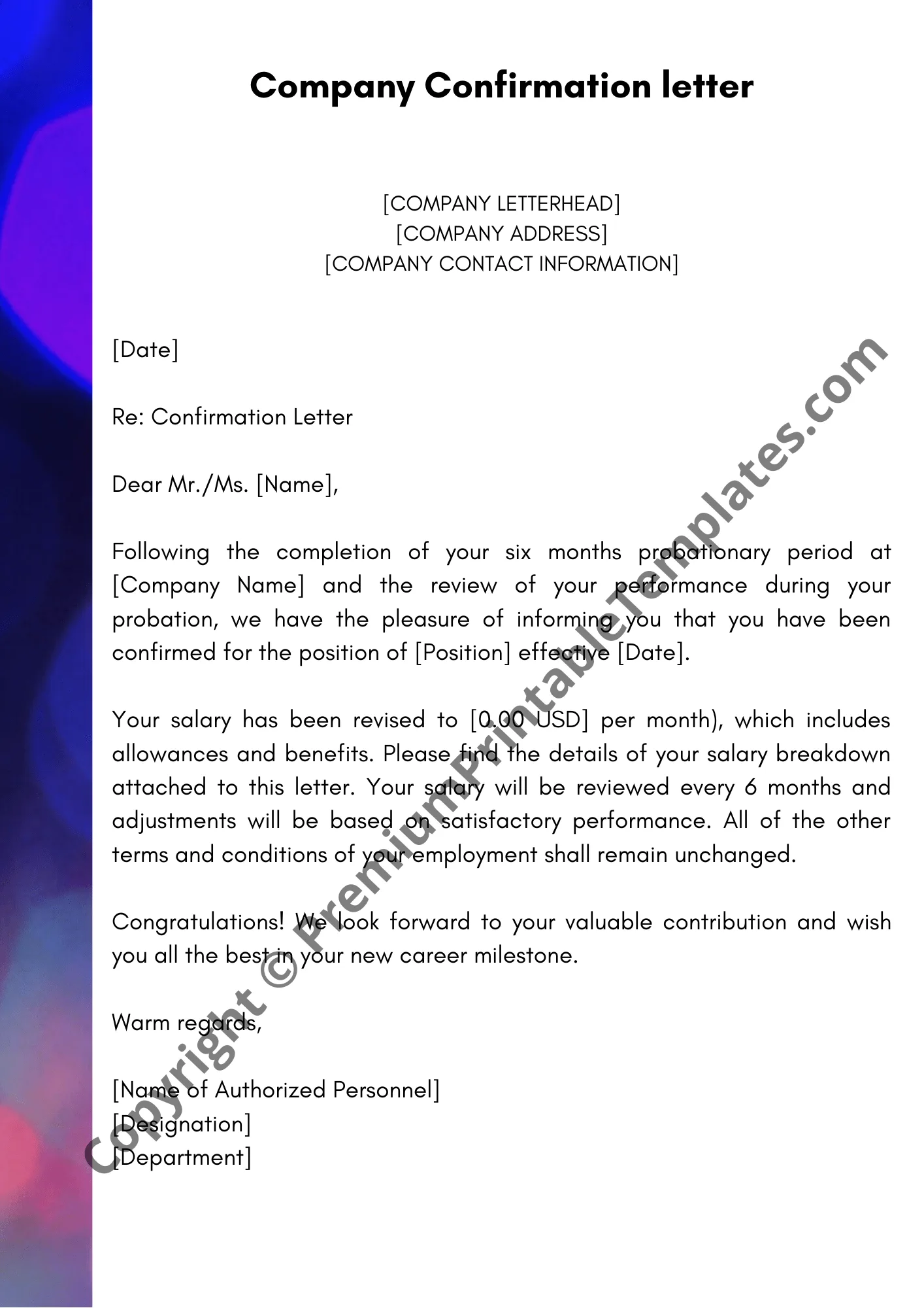 Confirmation Letter