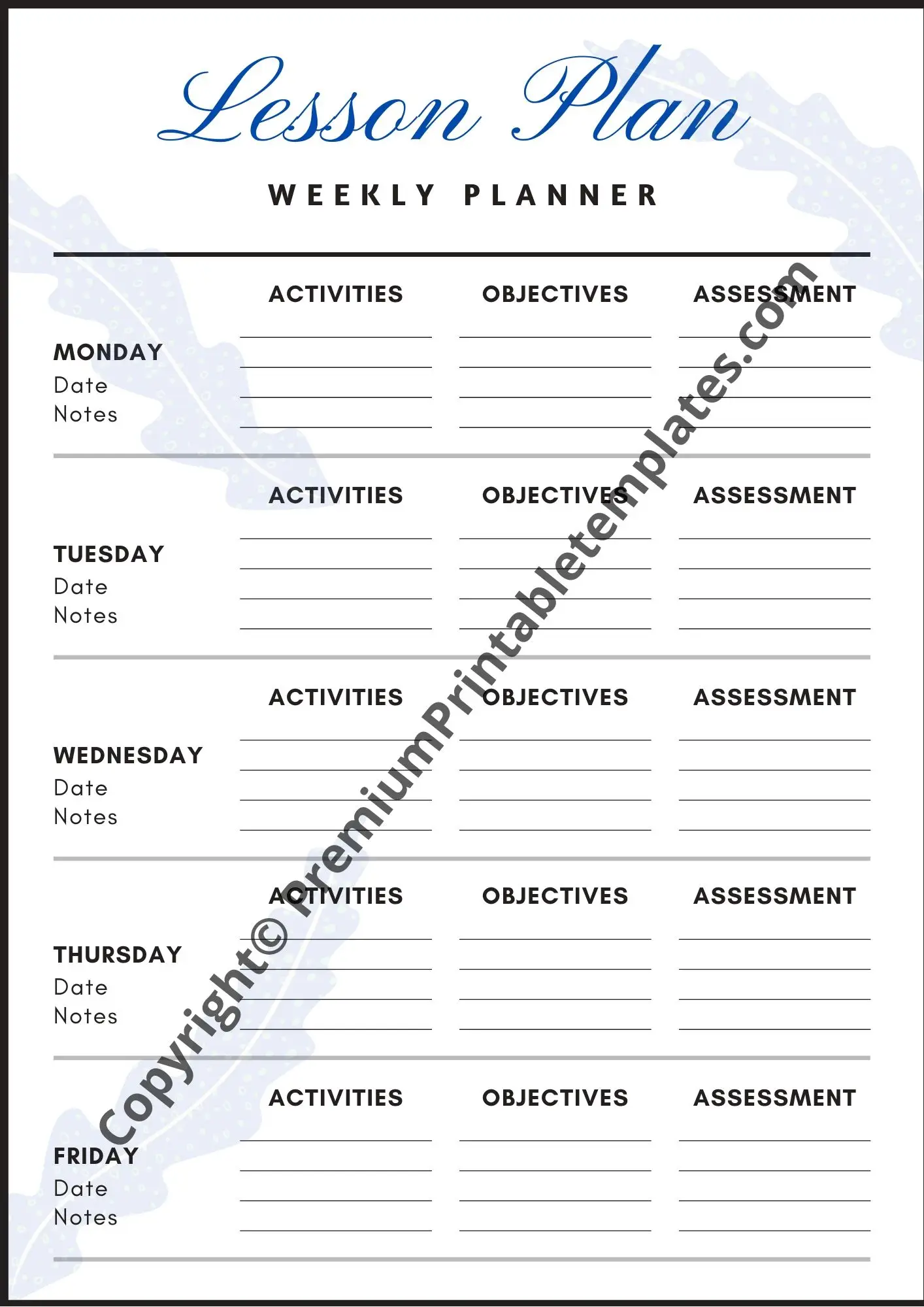 Weekly Lesson Plan Template
