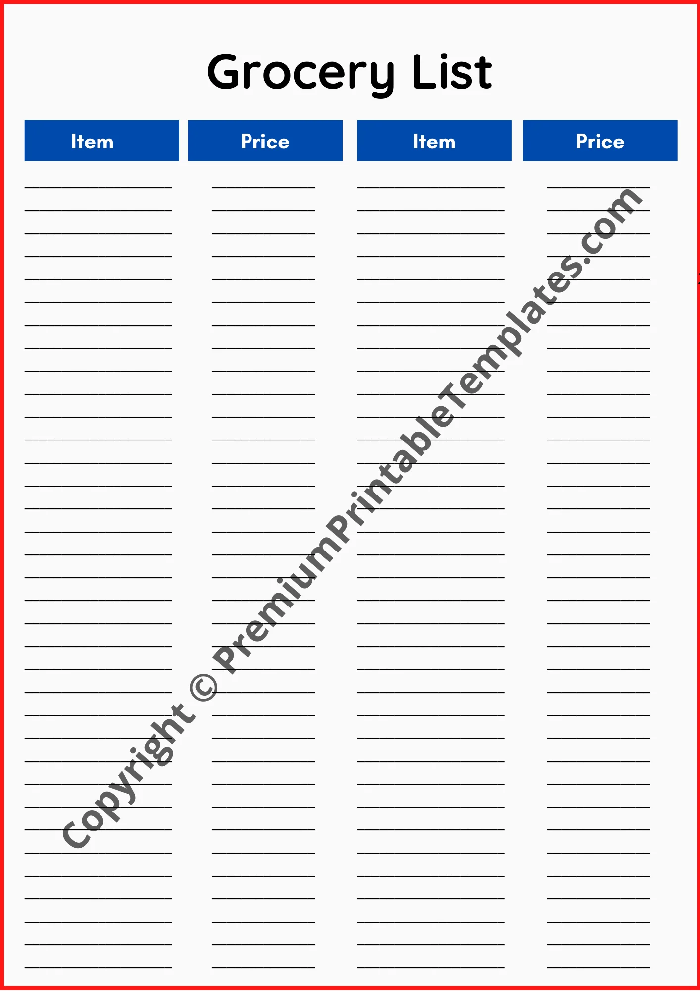 Grocery List Template