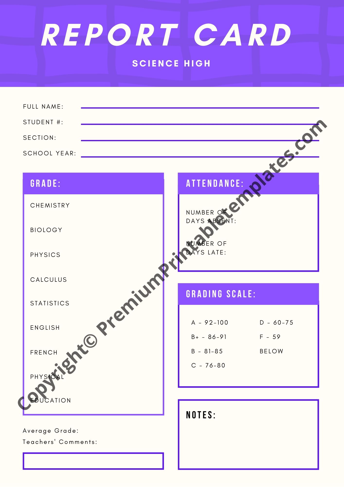 high school report card