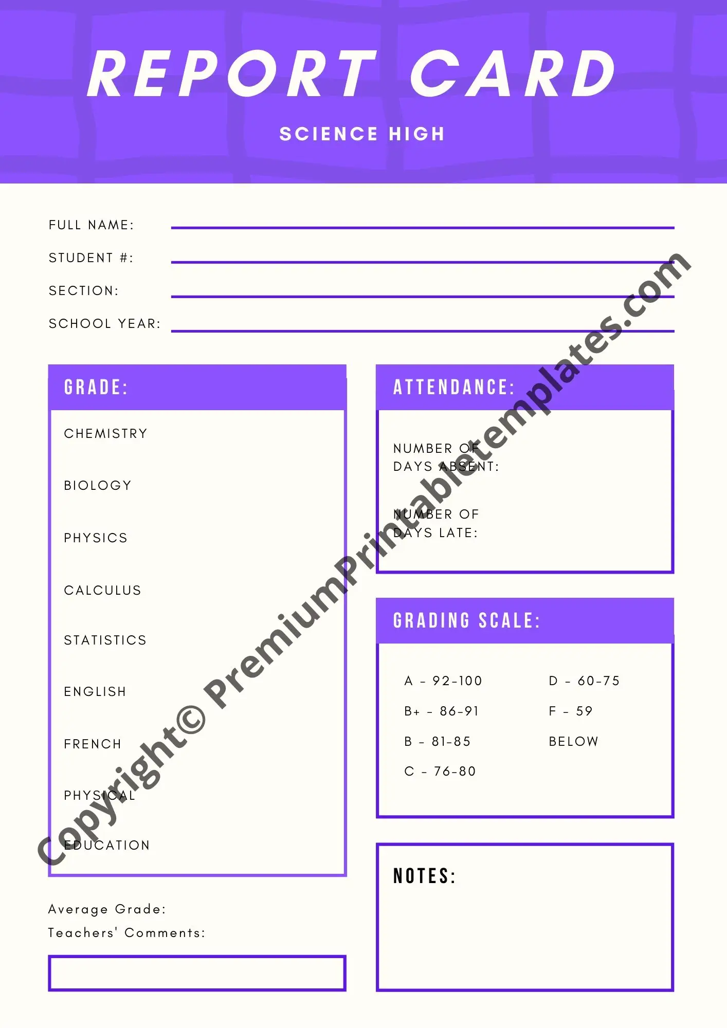 high school report card