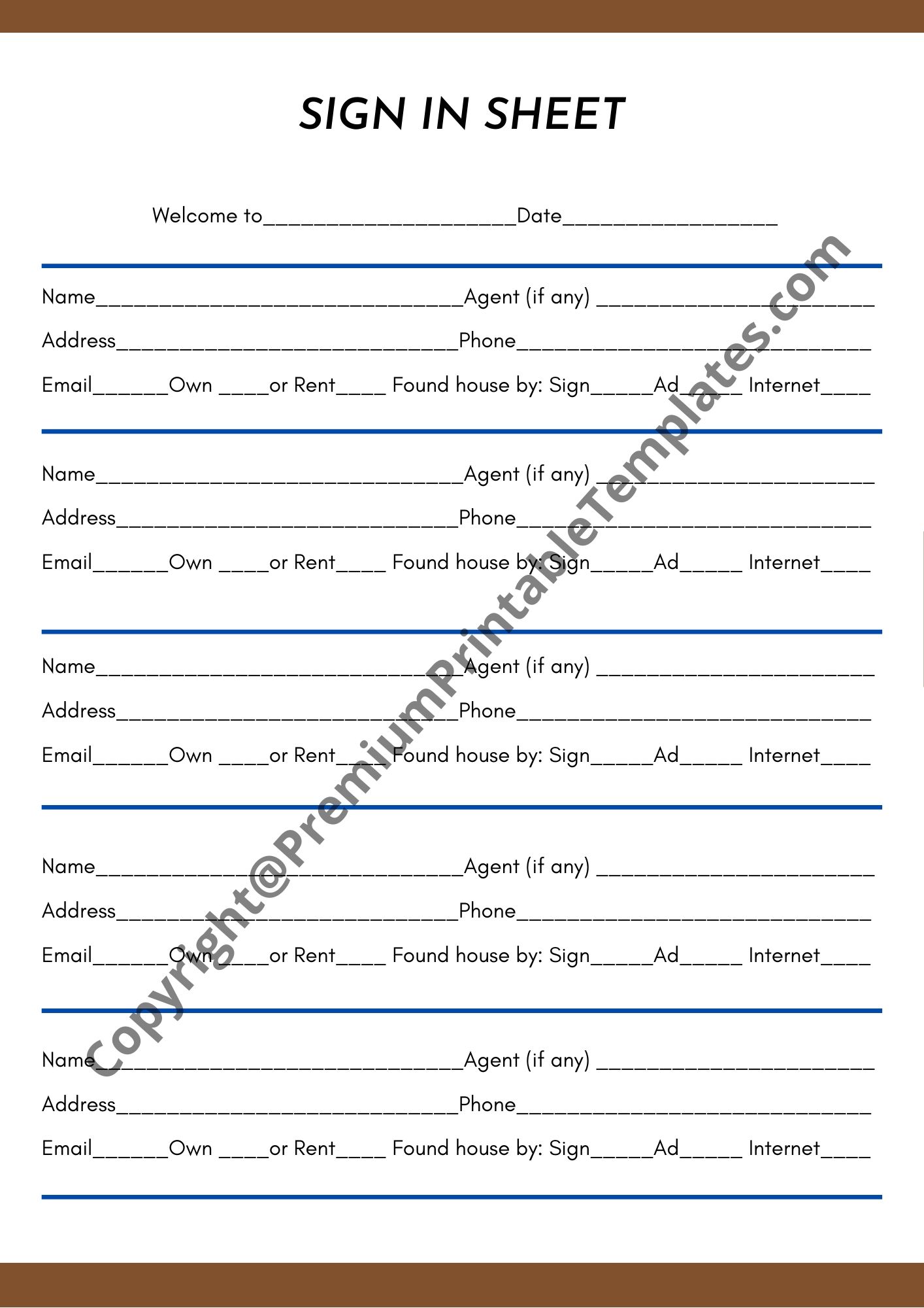 Open House Sign in Sheet