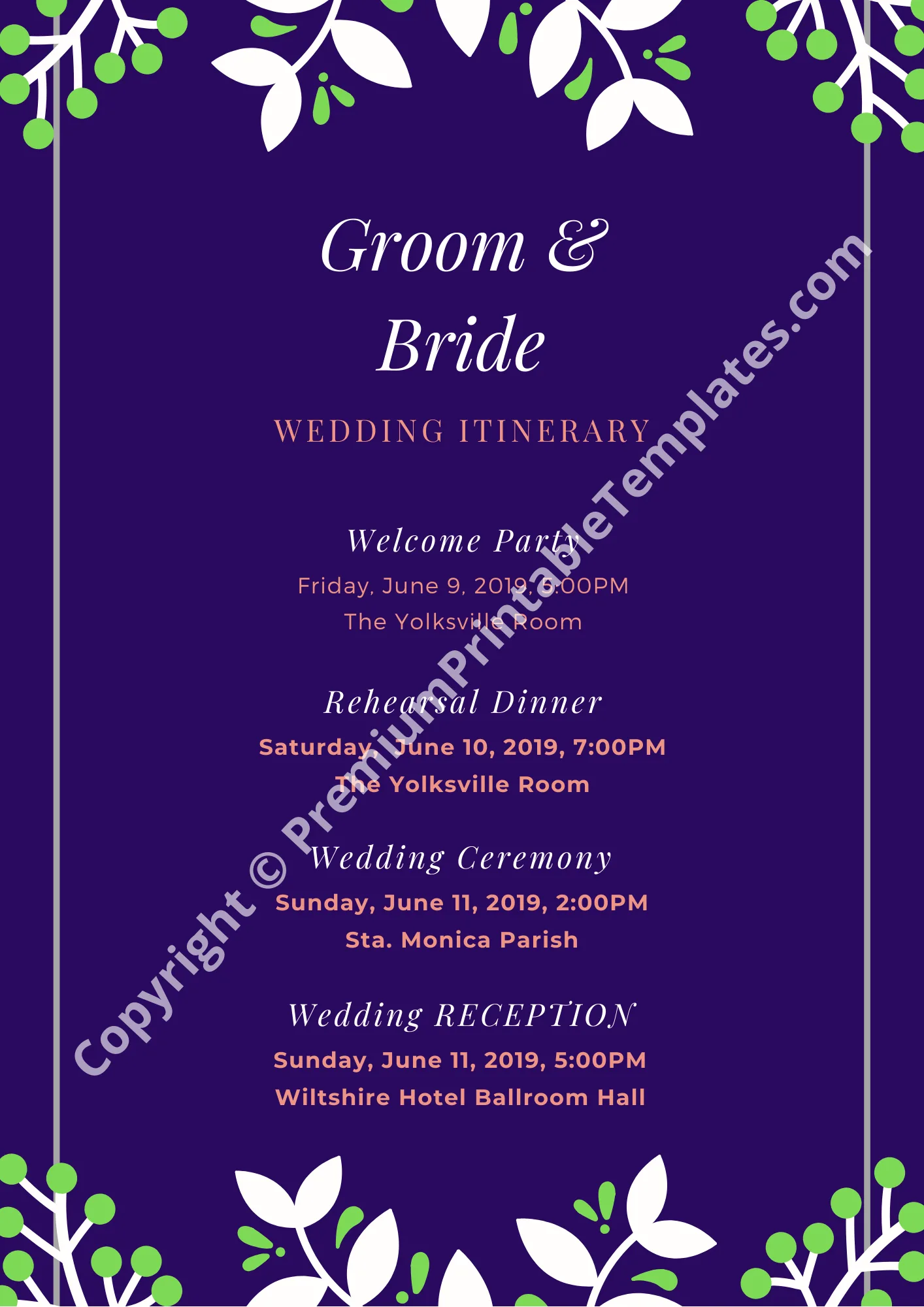 Wedding Itinerary Template
