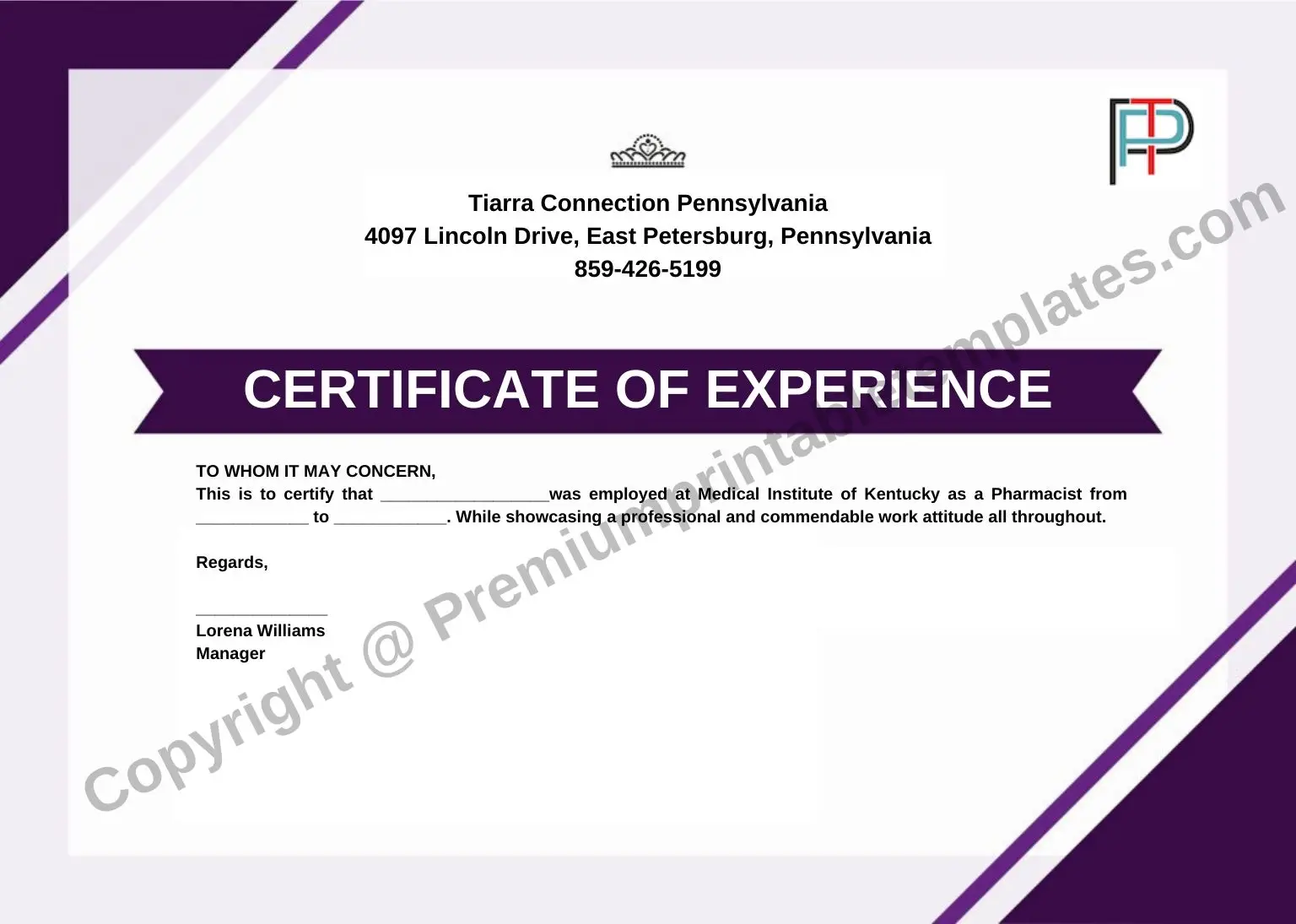 certificate of experience