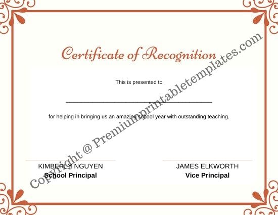 Printable Certificate of Recognition