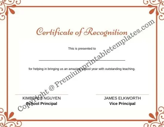 Printable Certificate of Recognition