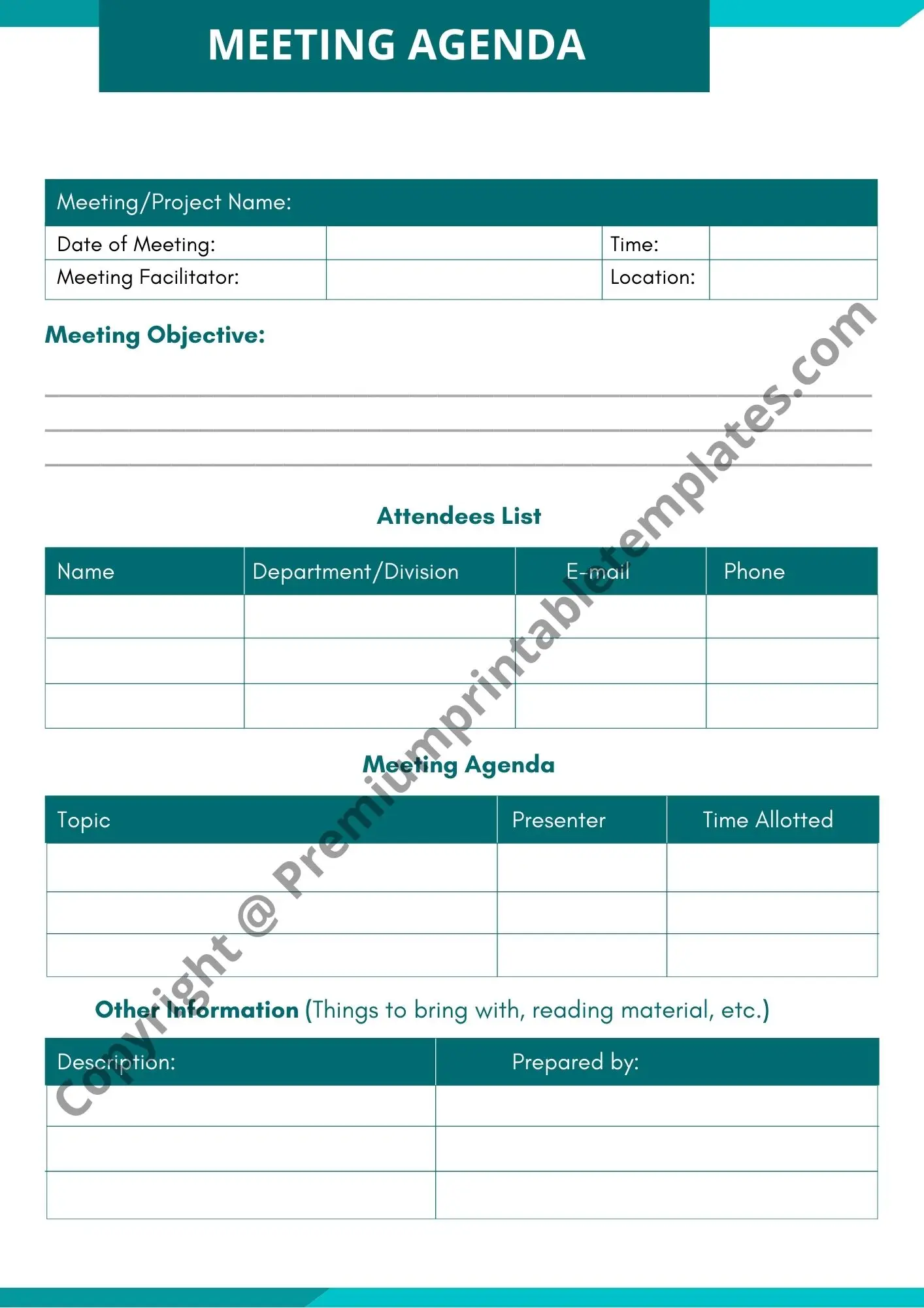 Meeting Facilities Agenda Template Download