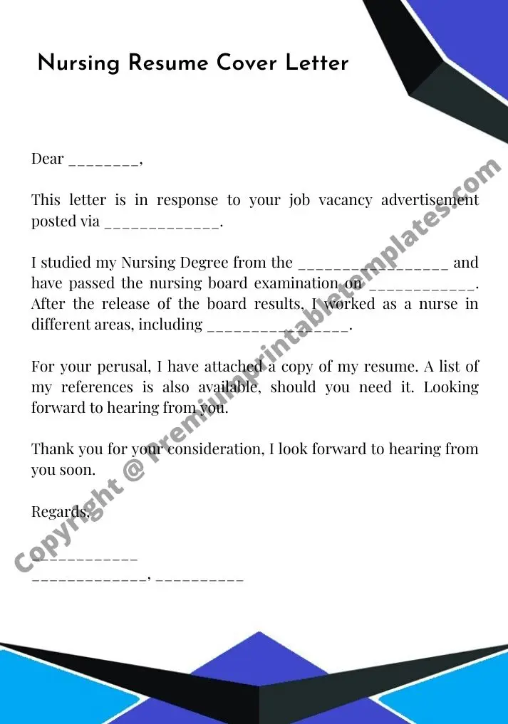 nursing resume cover letter