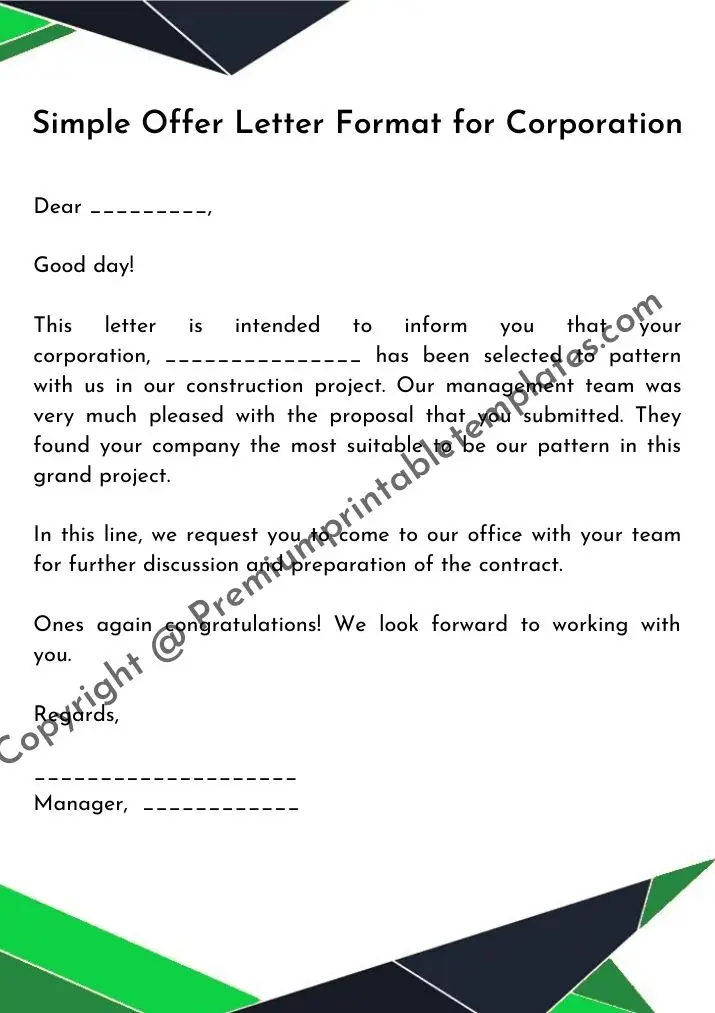 offer letter format for corporation