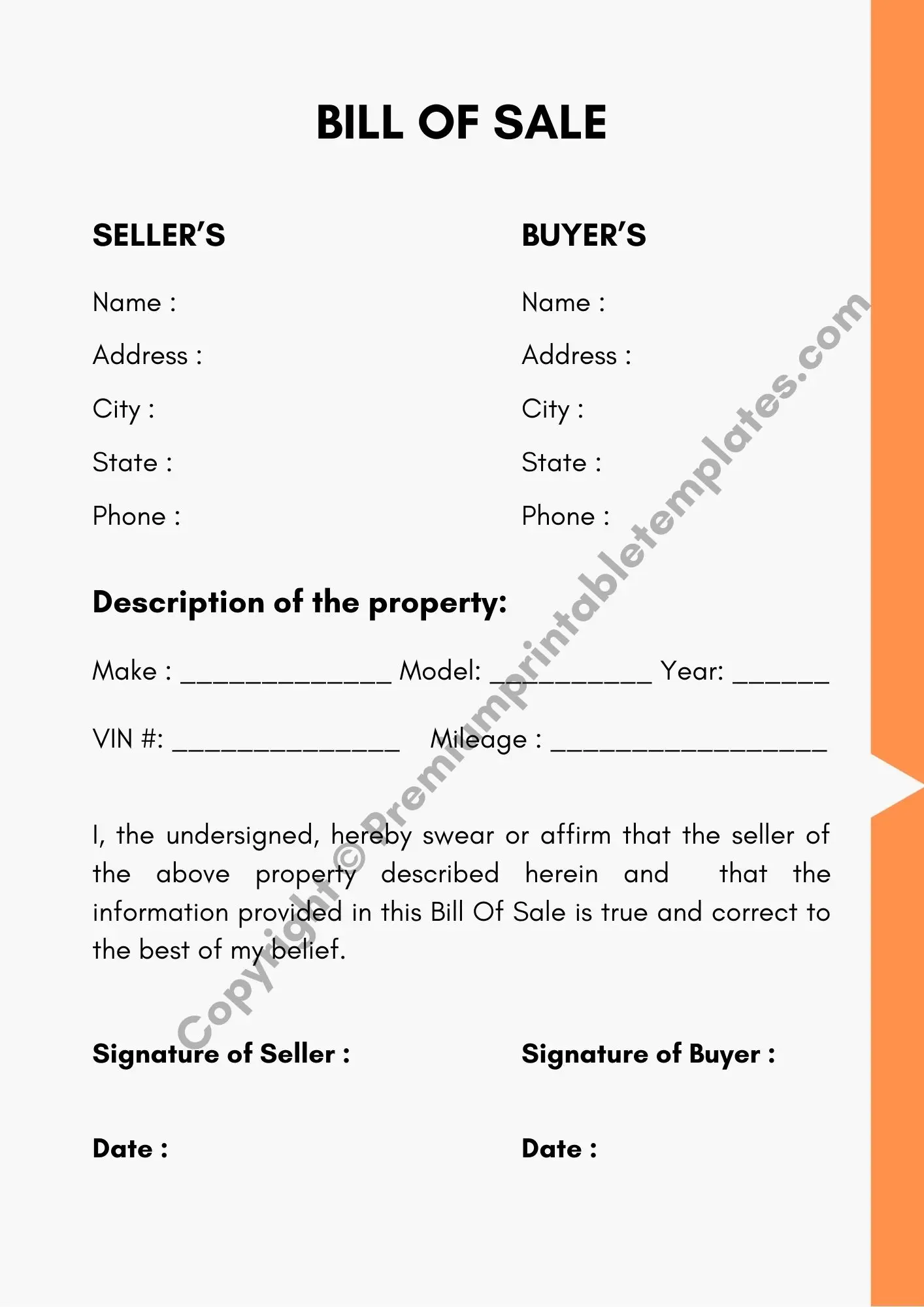 Printable Bill of Sale