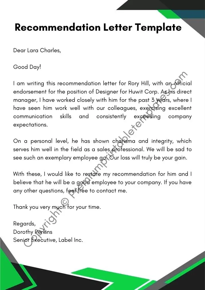 Recommendation Letter Template