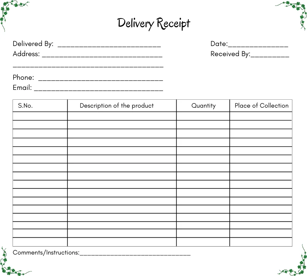 Delivery Receipt Template