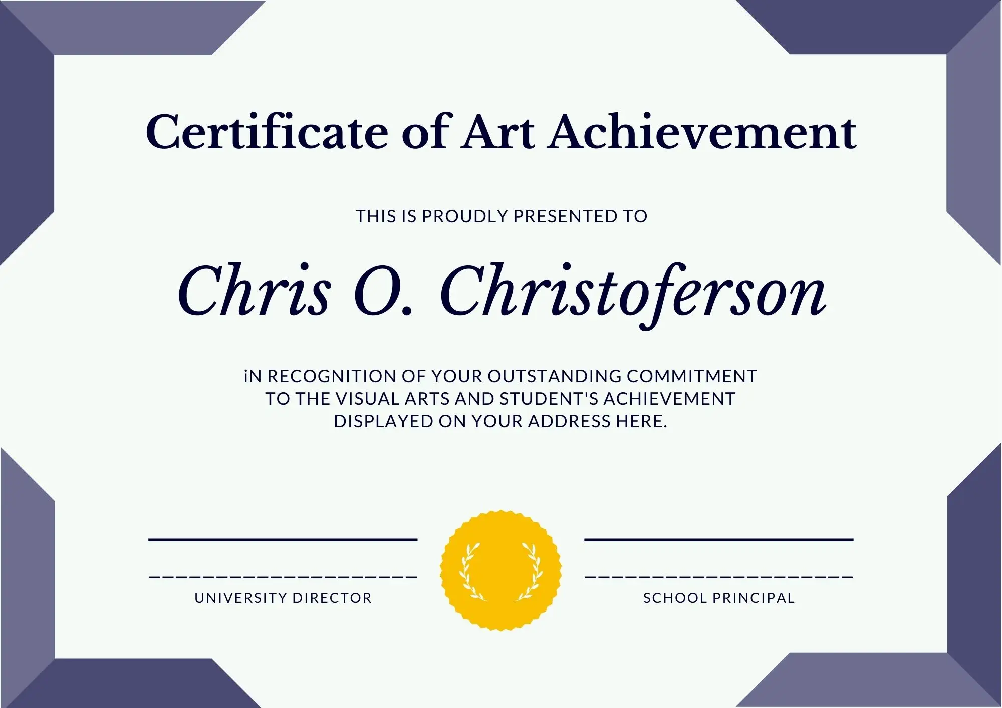 free Certificate of Art achievement