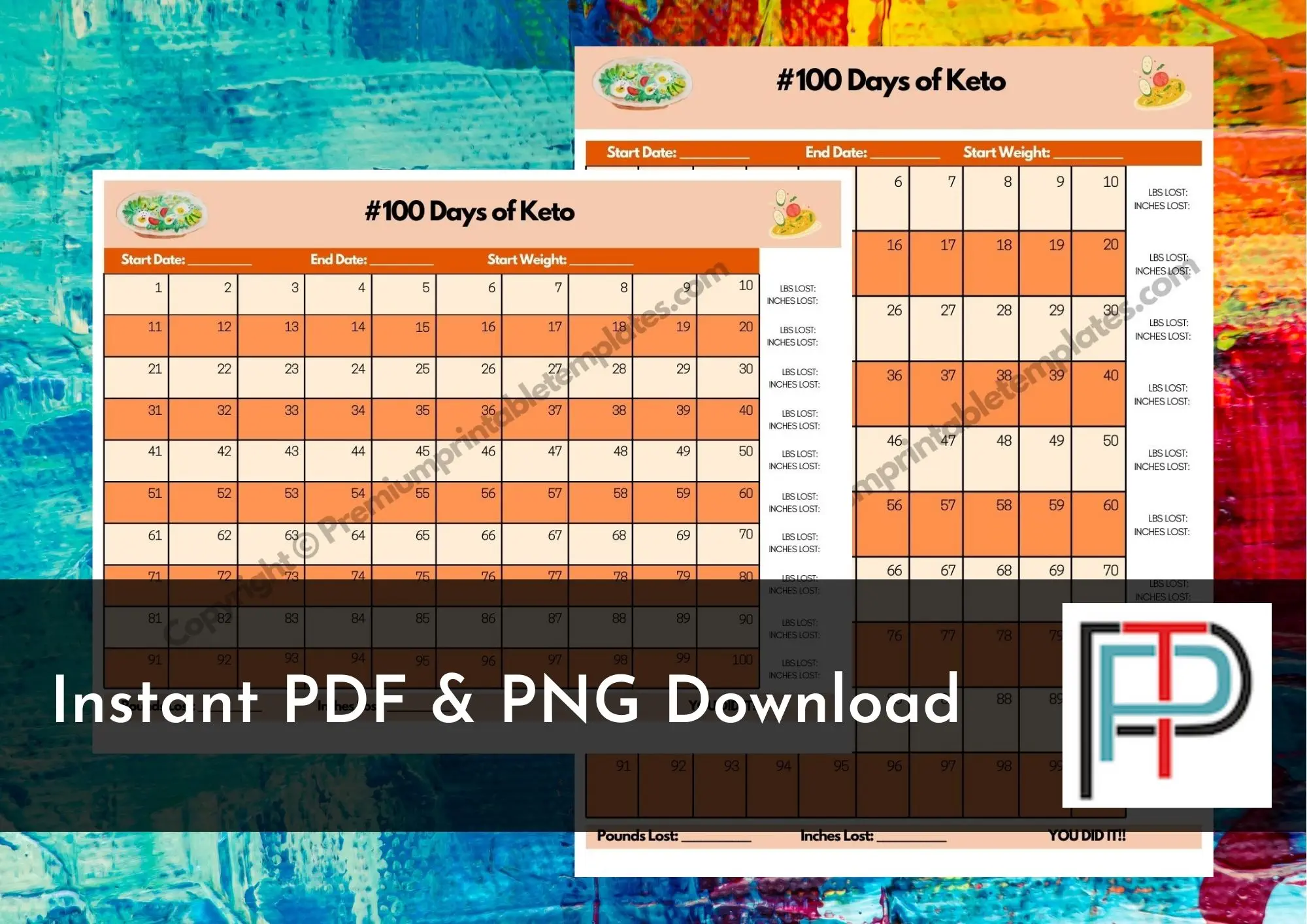 Printable 100 Days of KETO Tracker/Planner [Pack of 2 sizes]
