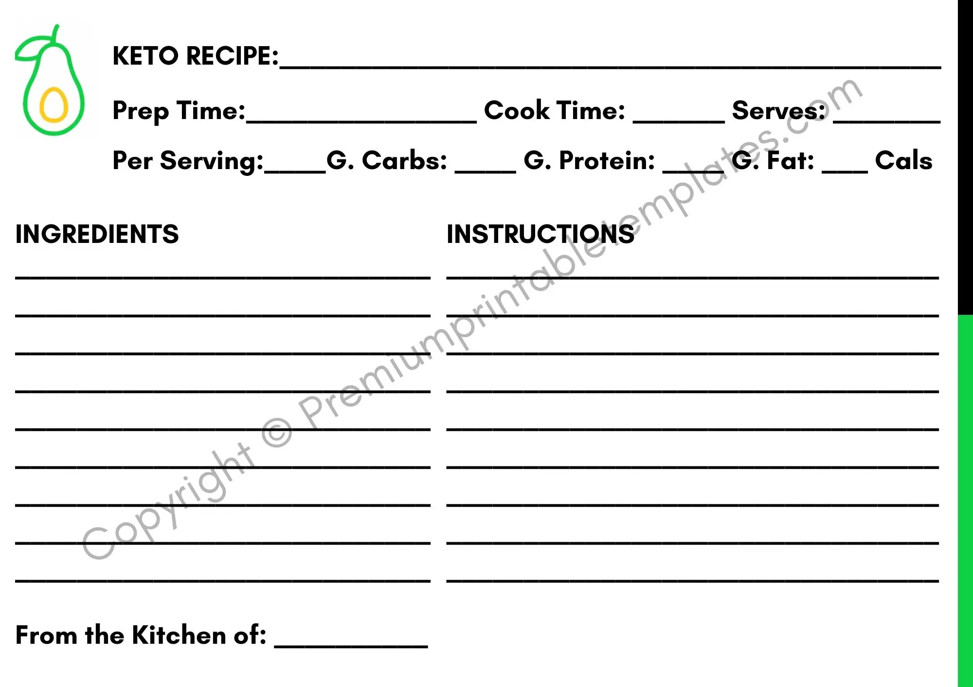 Keto Printable Recipe Card