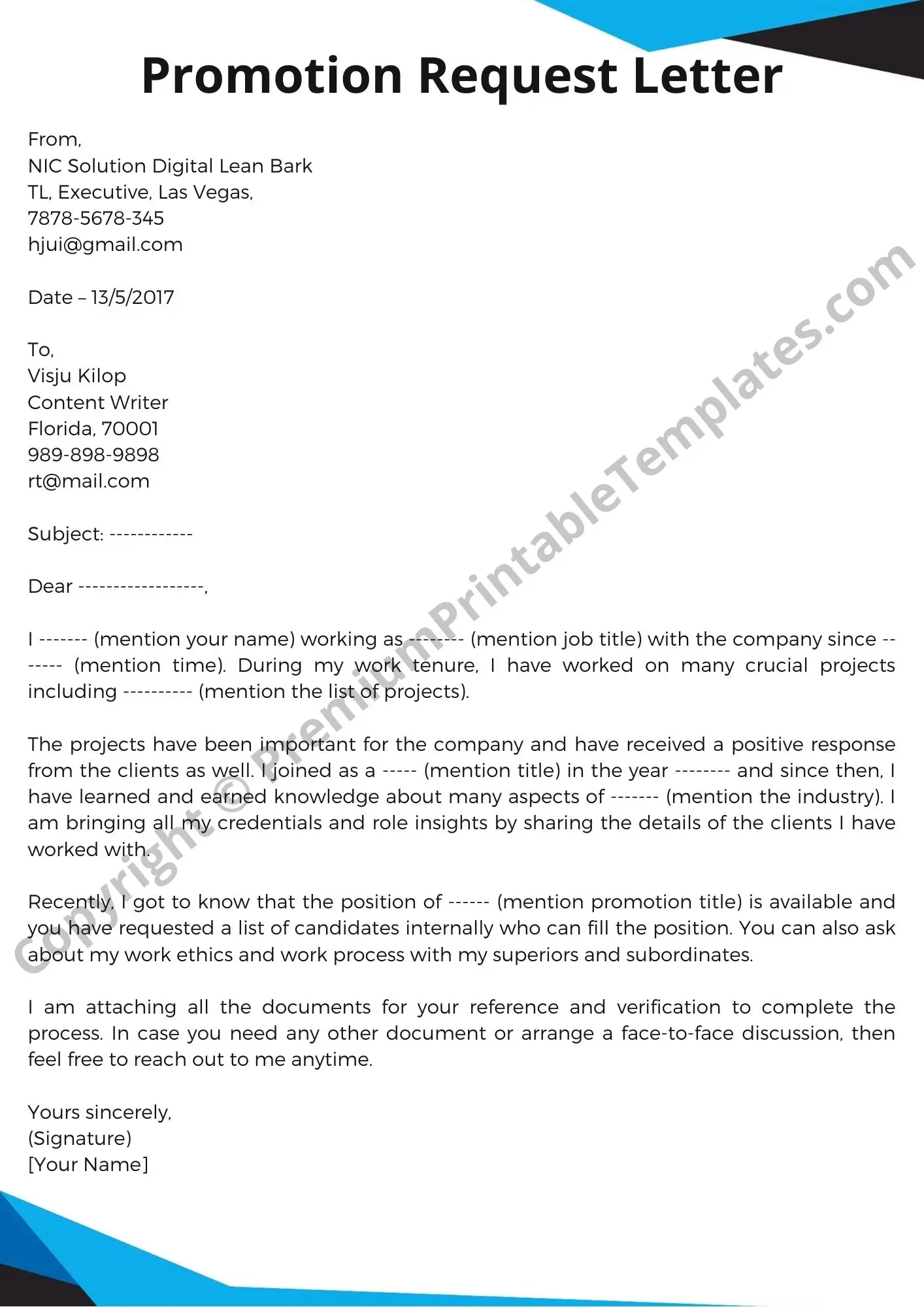 Sample Promotion Request Letter